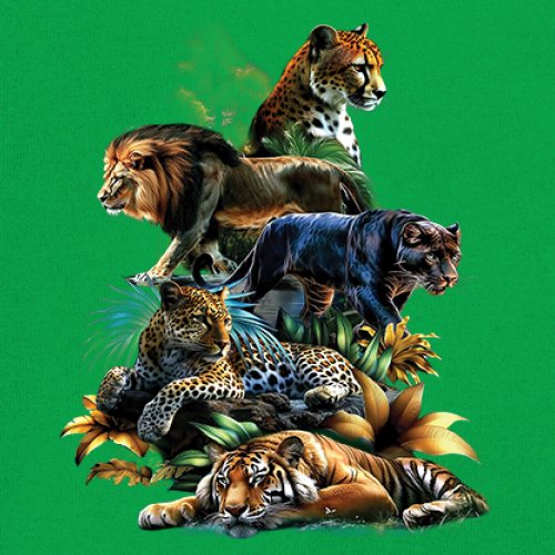 Big Cats Jungle Collage Youth T-shirt Lion Tiger Leopard Animal Jaguar Kids - Picture 32 of 50