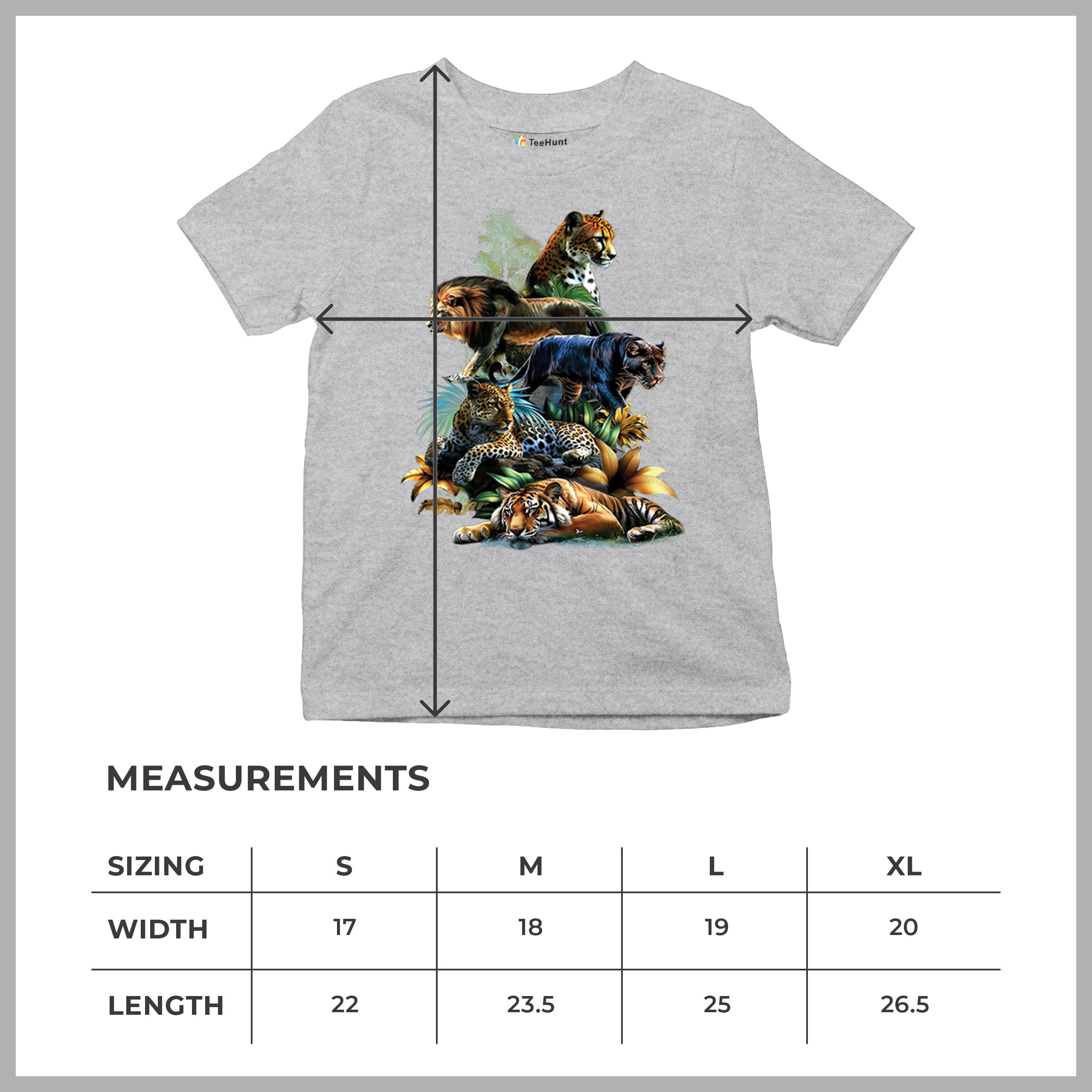 Big Cats Jungle Collage Youth T-shirt Lion Tiger Leopard Animal Jaguar Kids - Picture 15 of 50