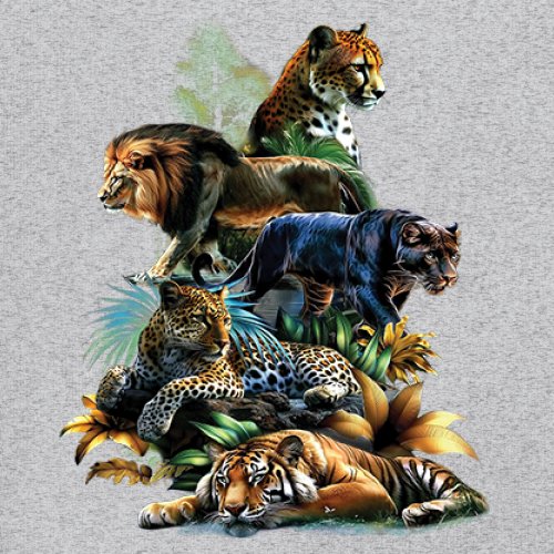 Big Cats Jungle Collage Youth T-shirt Lion Tiger Leopard Animal Jaguar Kids - Picture 11 of 50