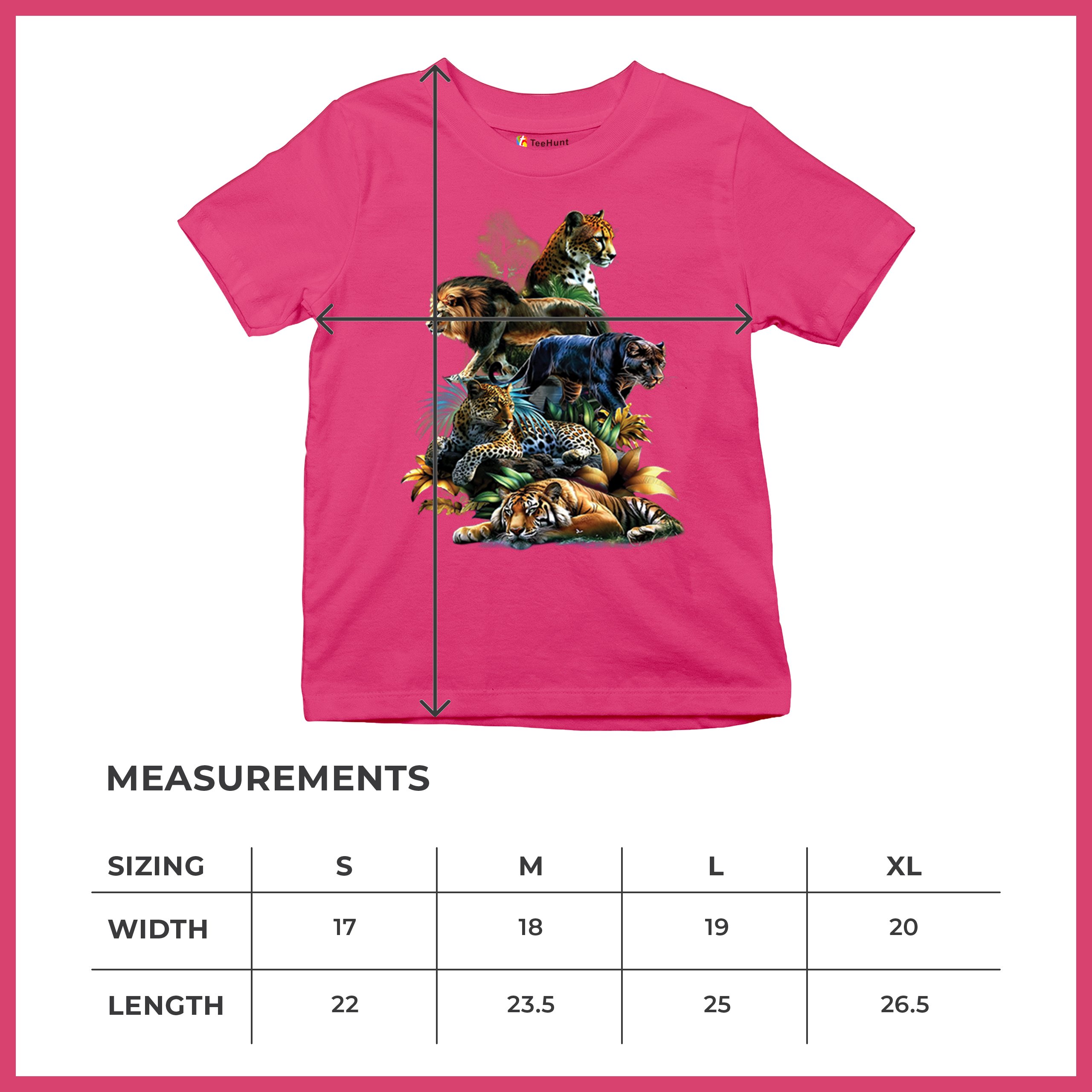 Big Cats Jungle Collage Youth T-shirt Lion Tiger Leopard Animal Jaguar Kids - Picture 50 of 50