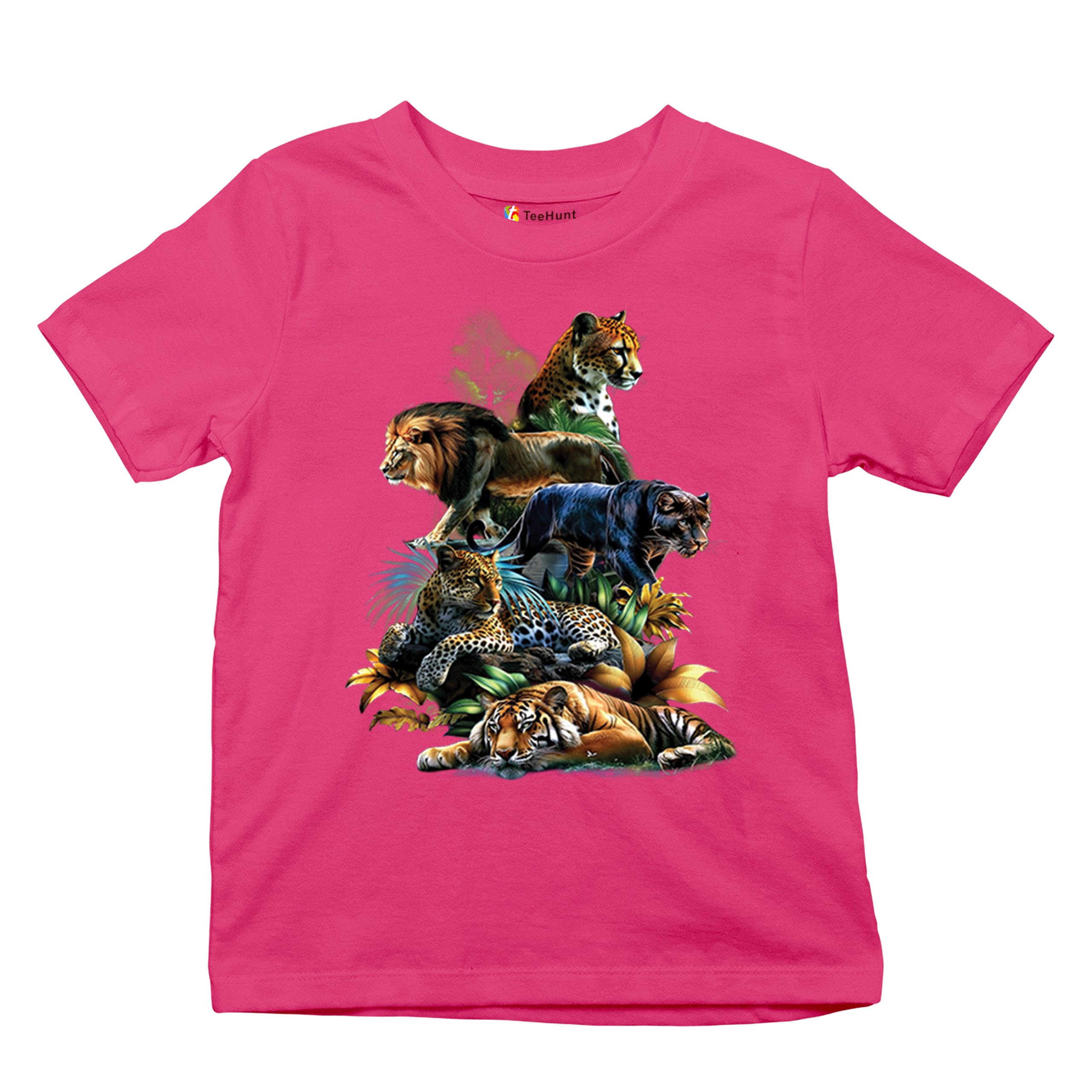 Big Cats Jungle Collage Youth T-shirt Lion Tiger Leopard Animal Jaguar Kids - Picture 48 of 50