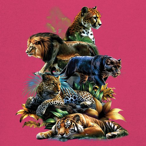 Big Cats Jungle Collage Youth T-shirt Lion Tiger Leopard Animal Jaguar Kids - Picture 46 of 50