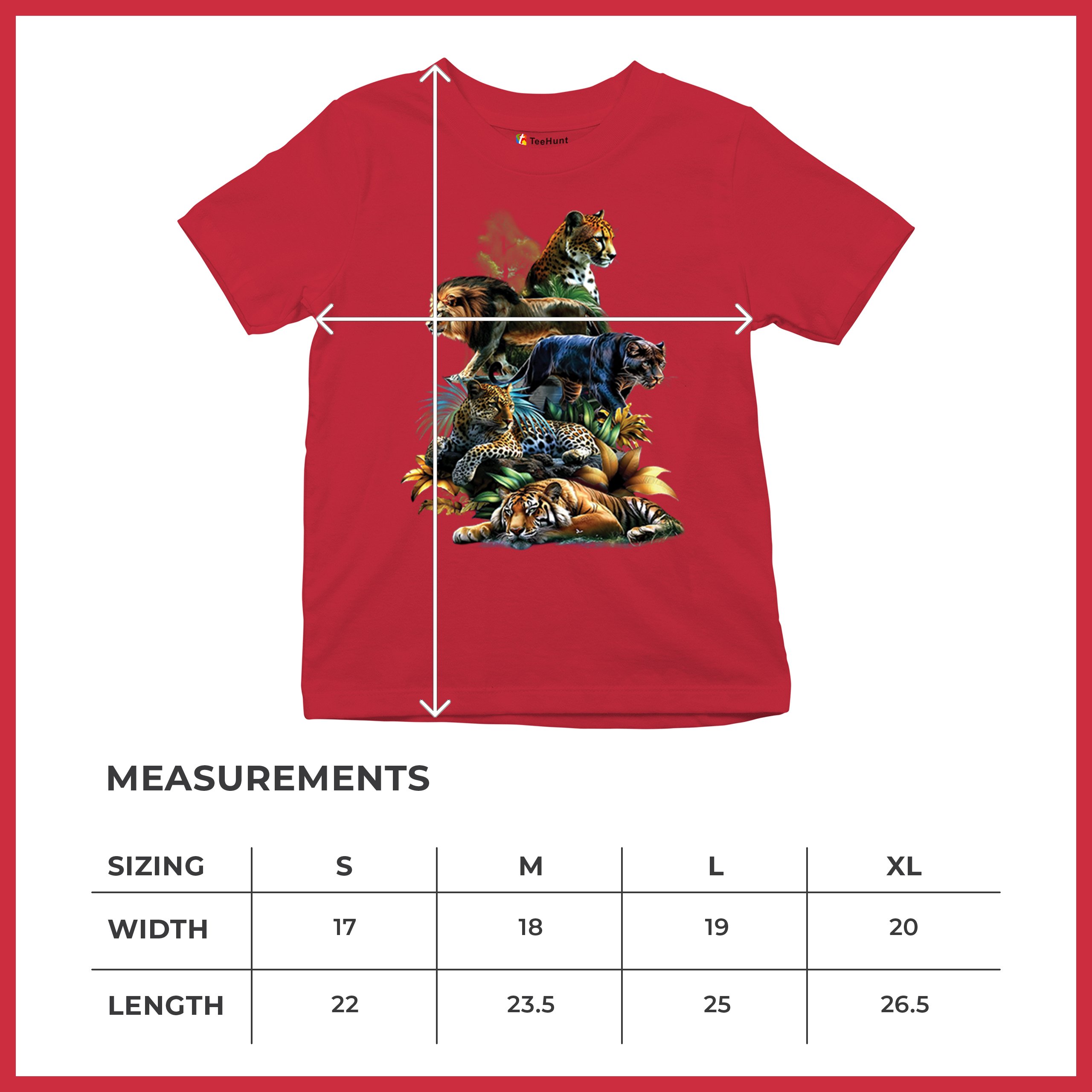 Big Cats Jungle Collage Youth T-shirt Lion Tiger Leopard Animal Jaguar Kids - Picture 22 of 50