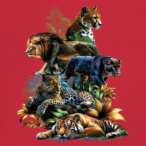 Big Cats Jungle Collage Youth T-shirt Lion Tiger Leopard Animal Jaguar Kids - Picture 18 of 50