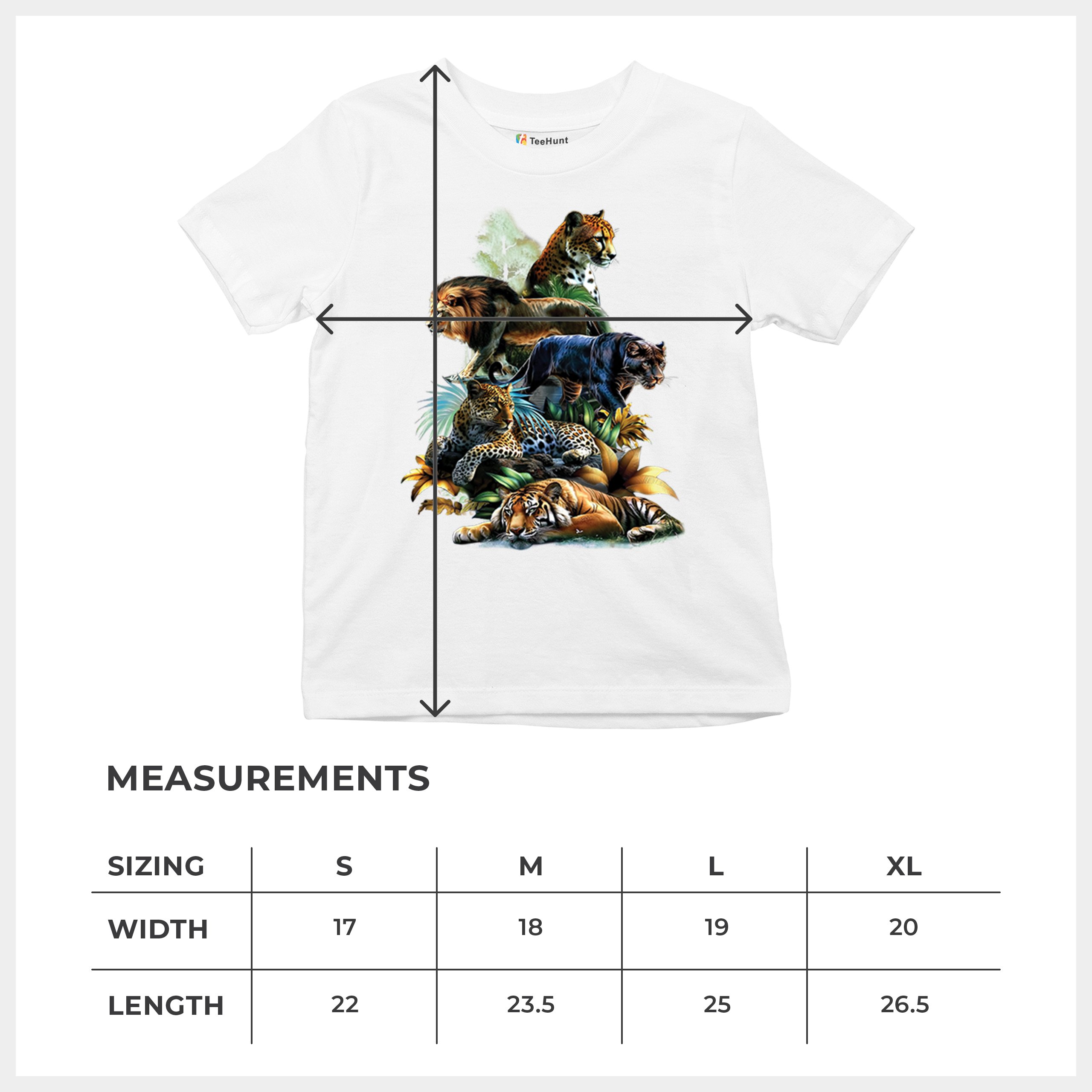 Big Cats Jungle Collage Youth T-shirt Lion Tiger Leopard Animal Jaguar Kids - Picture 29 of 50
