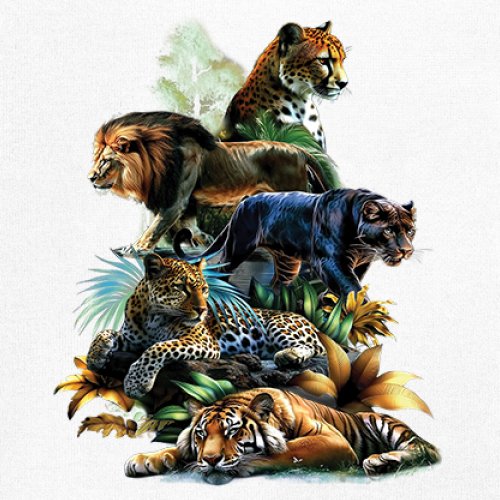 Big Cats Jungle Collage Youth T-shirt Lion Tiger Leopard Animal Jaguar Kids - Picture 25 of 50