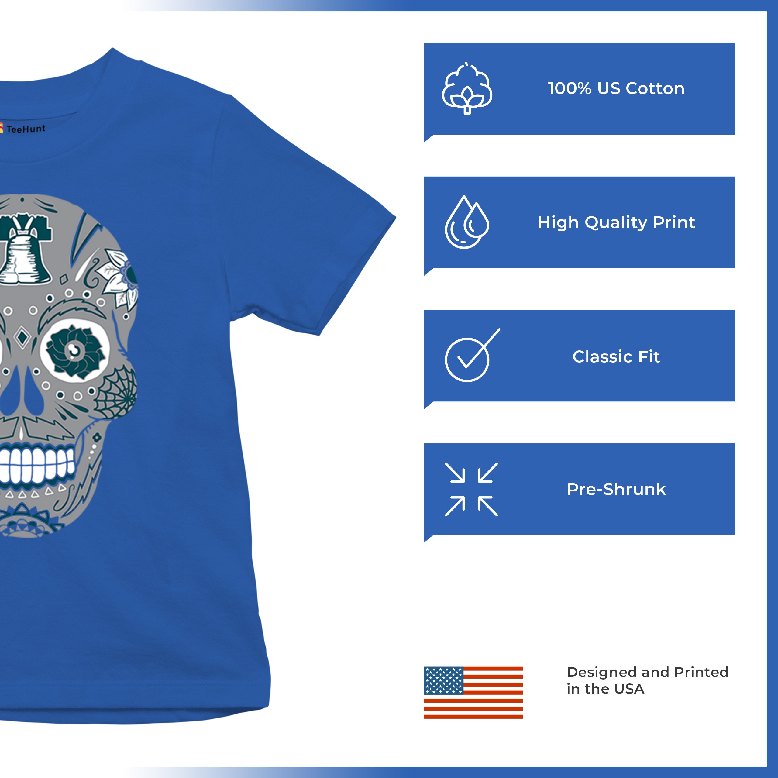 Philadelphia Sugar Skull Youth T-shirt Football Die-Hard Philly Fan Kids - Picture 42 of 50