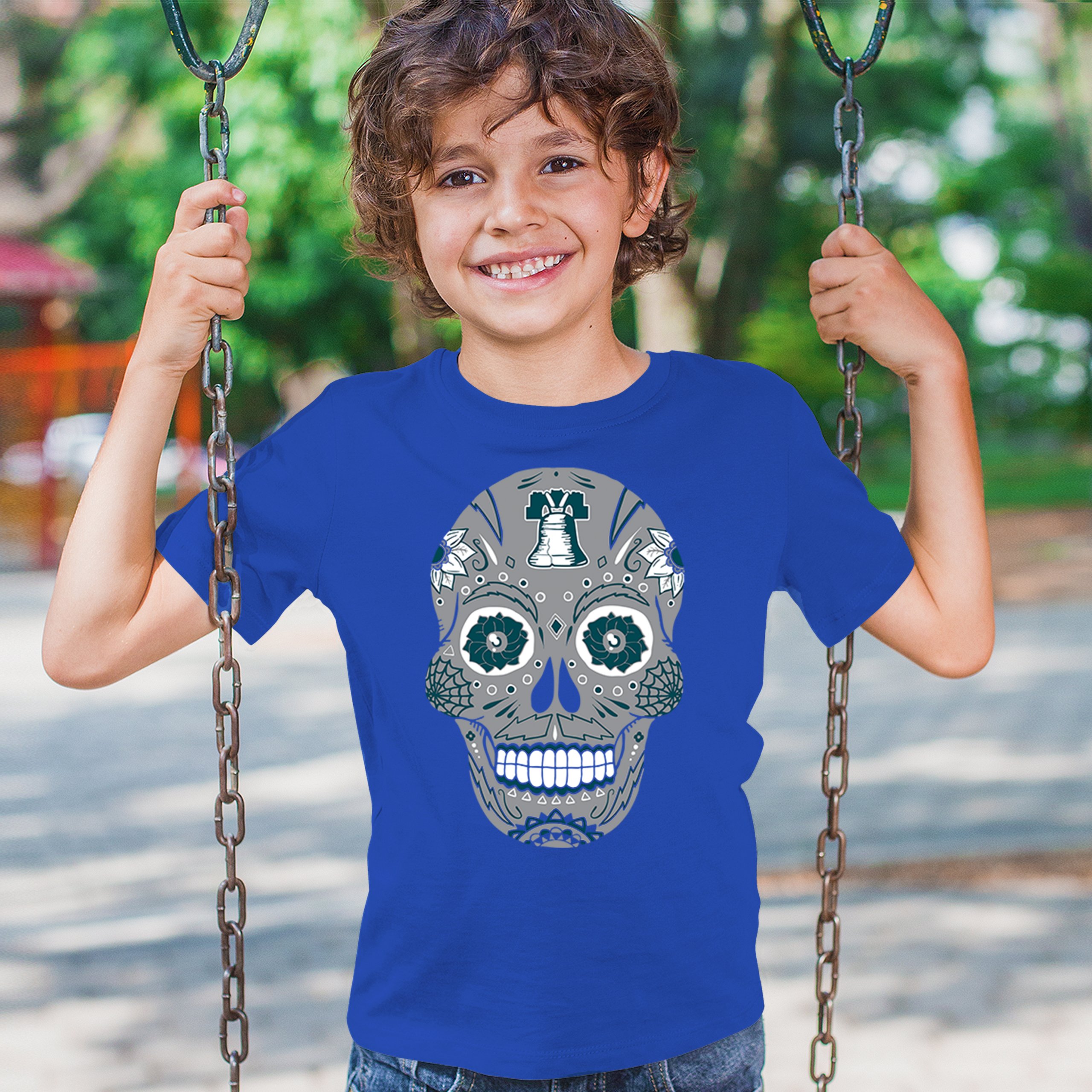 Philadelphia Sugar Skull Youth T-shirt Football Die-Hard Philly Fan Kids - Picture 40 of 50