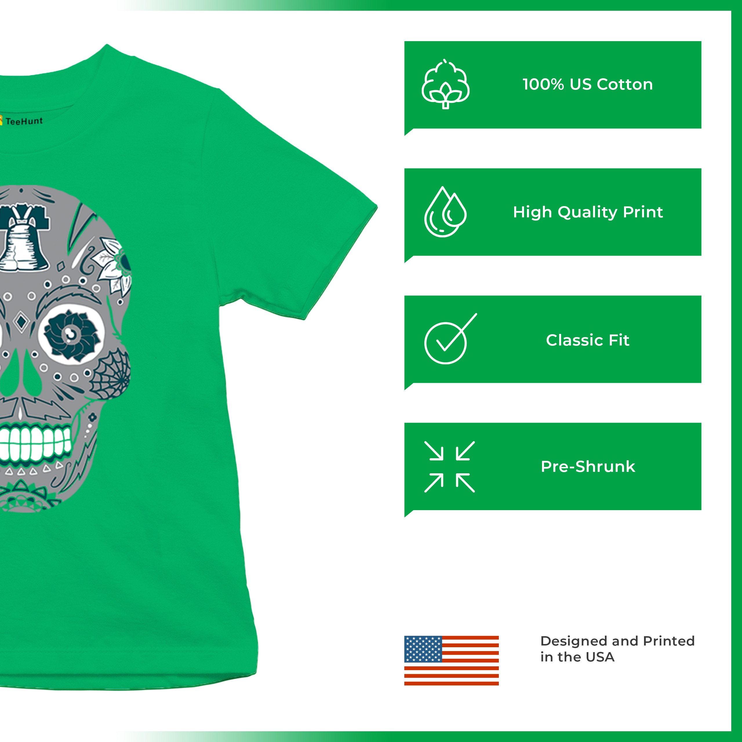 Philadelphia Sugar Skull Youth T-shirt Football Die-Hard Philly Fan Kids - Picture 35 of 50