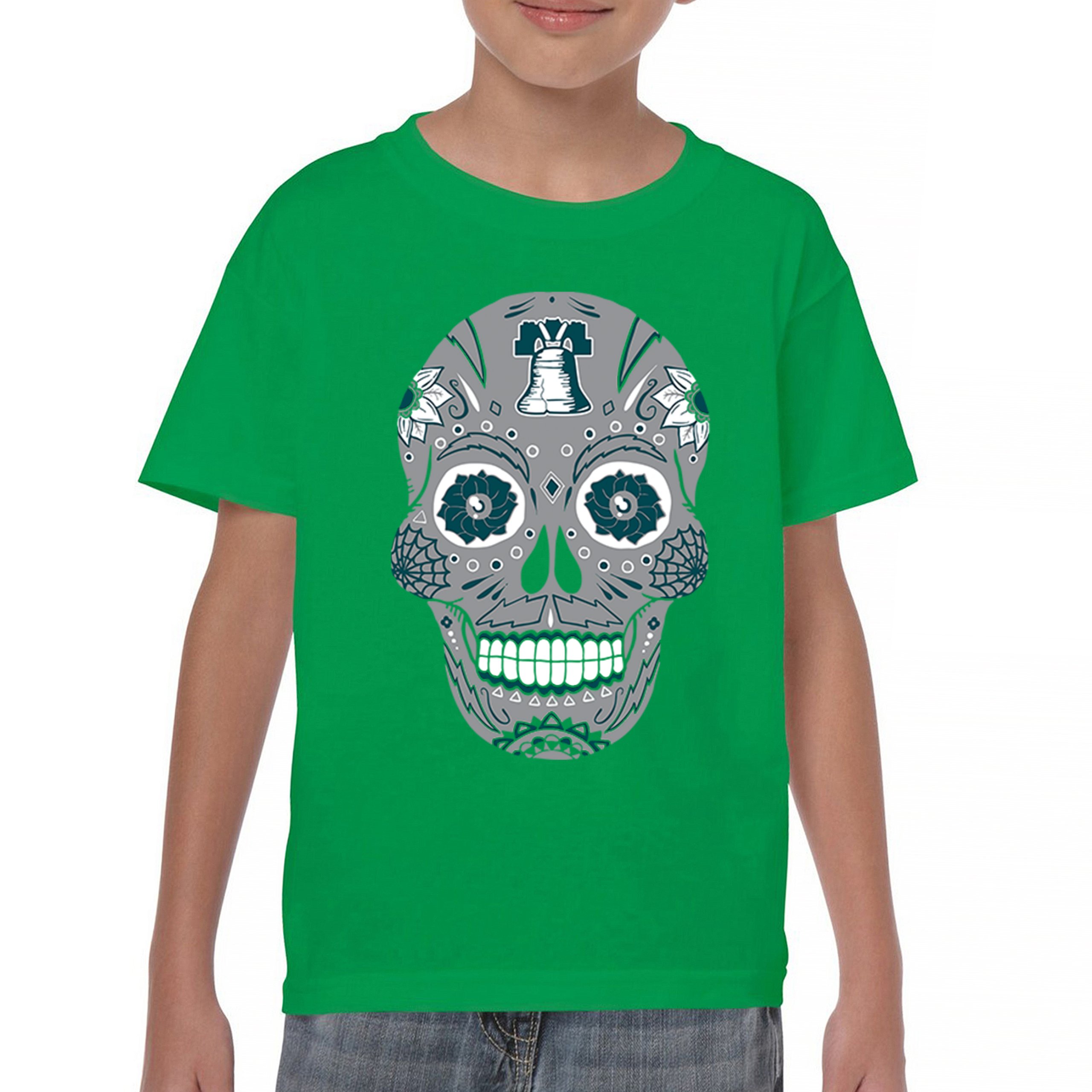 Philadelphia Sugar Skull Youth T-shirt Football Die-Hard Philly Fan Kids - Picture 30 of 50