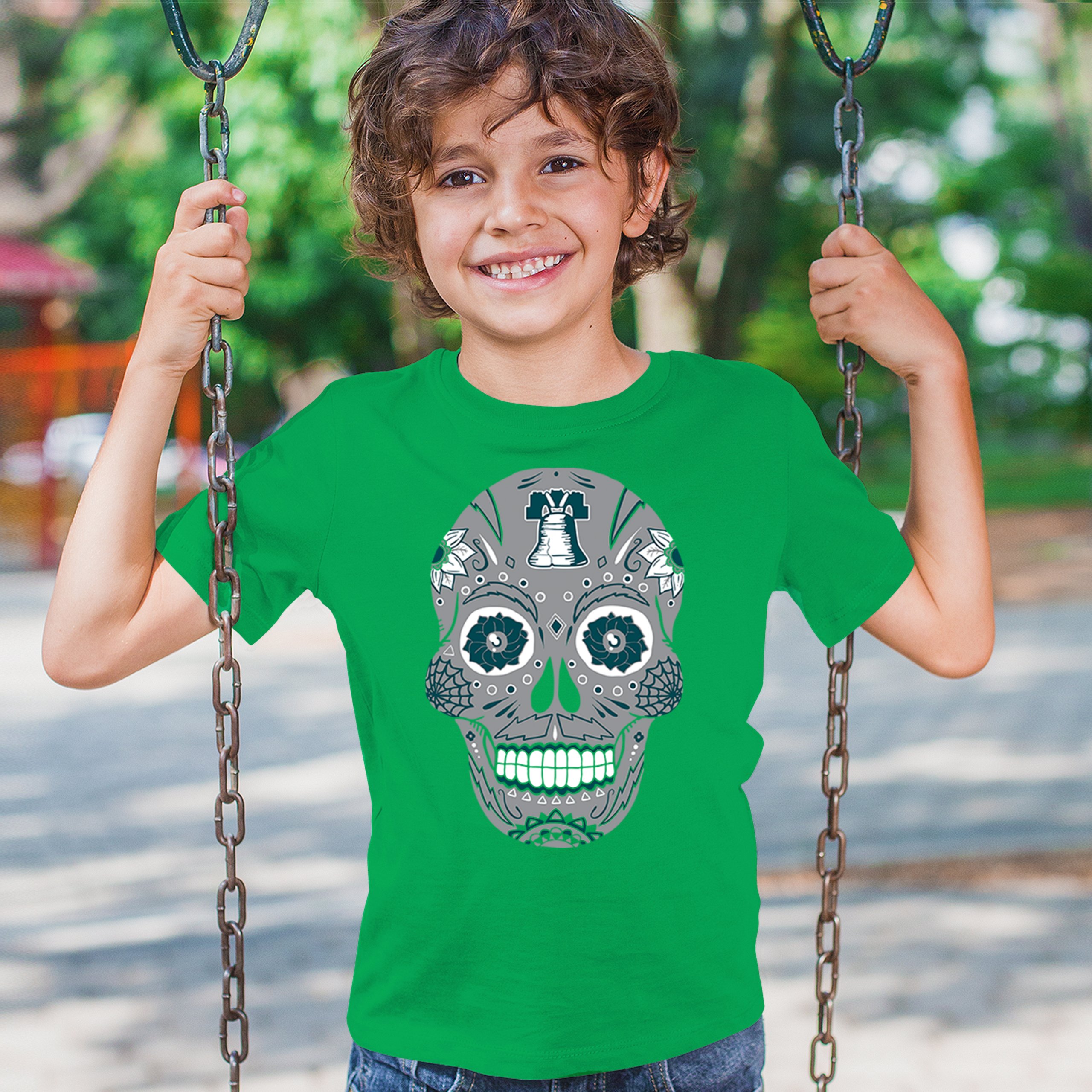 Philadelphia Sugar Skull Youth T-shirt Football Die-Hard Philly Fan Kids - Picture 33 of 50