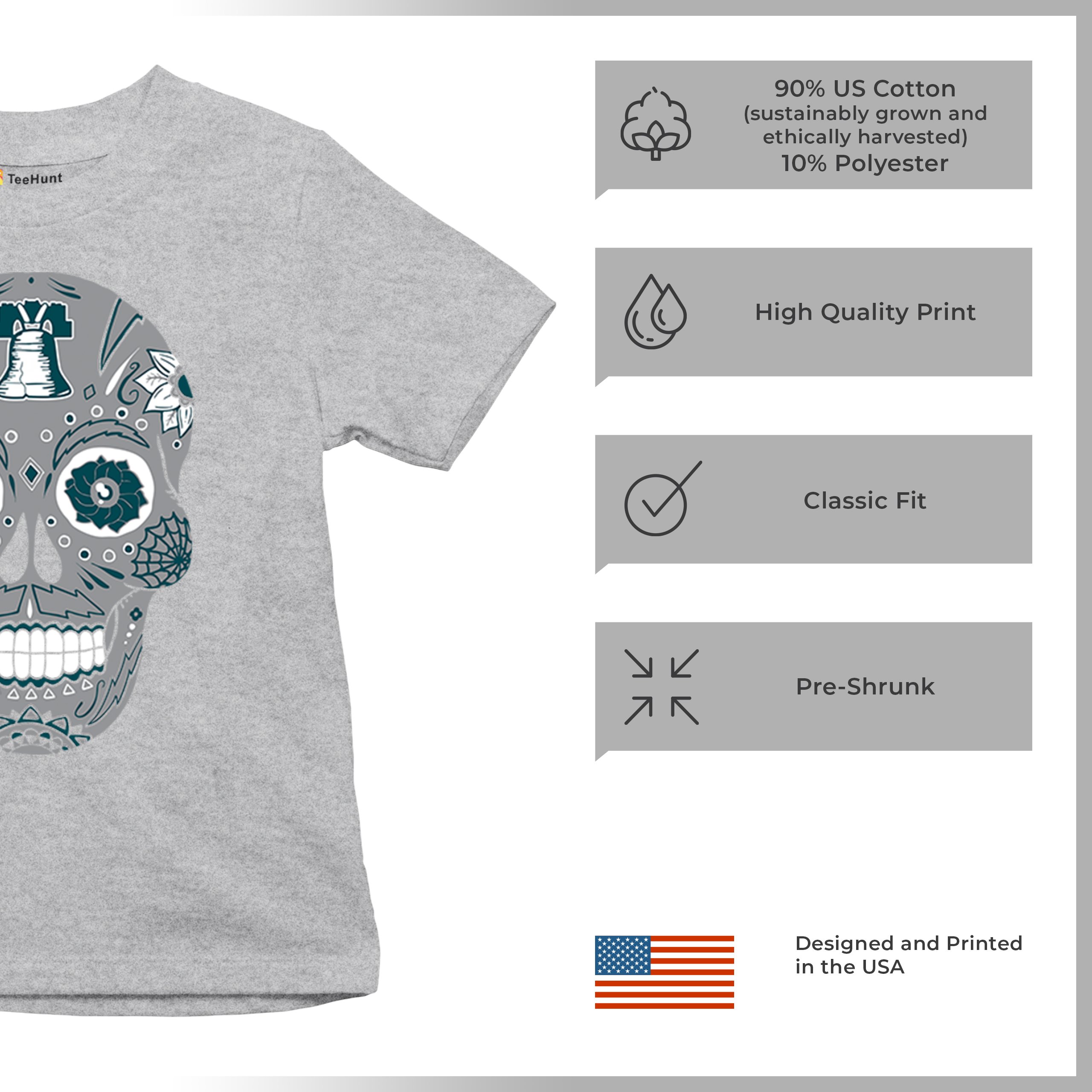Philadelphia Sugar Skull Youth T-shirt Football Die-Hard Philly Fan Kids - Picture 14 of 50