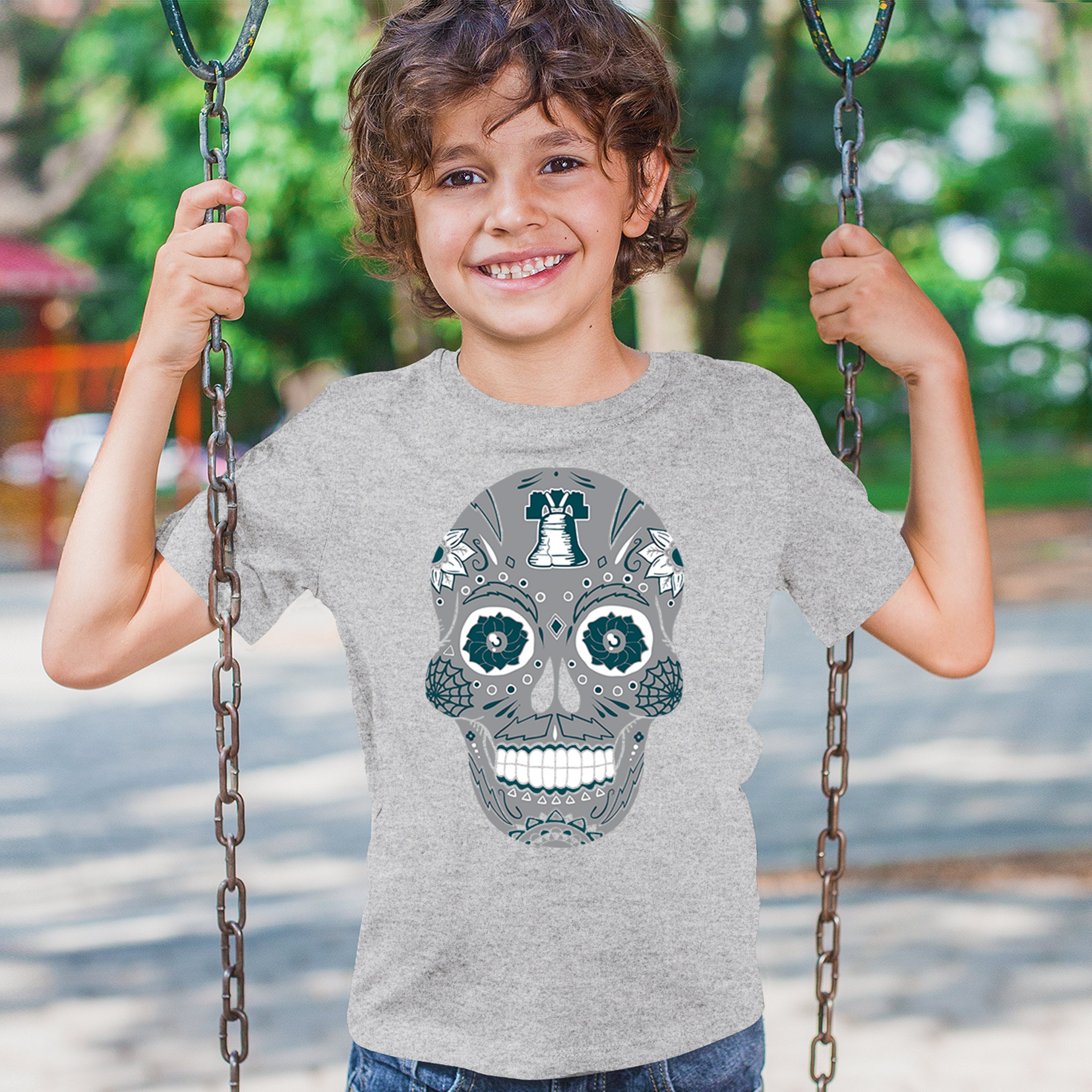 Philadelphia Sugar Skull Youth T-shirt Football Die-Hard Philly Fan Kids - Picture 12 of 50