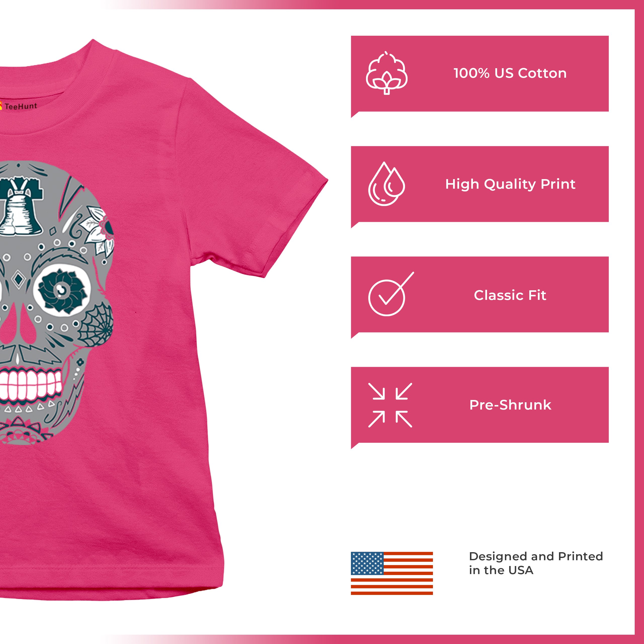 Philadelphia Sugar Skull Youth T-shirt Football Die-Hard Philly Fan Kids - Picture 49 of 50
