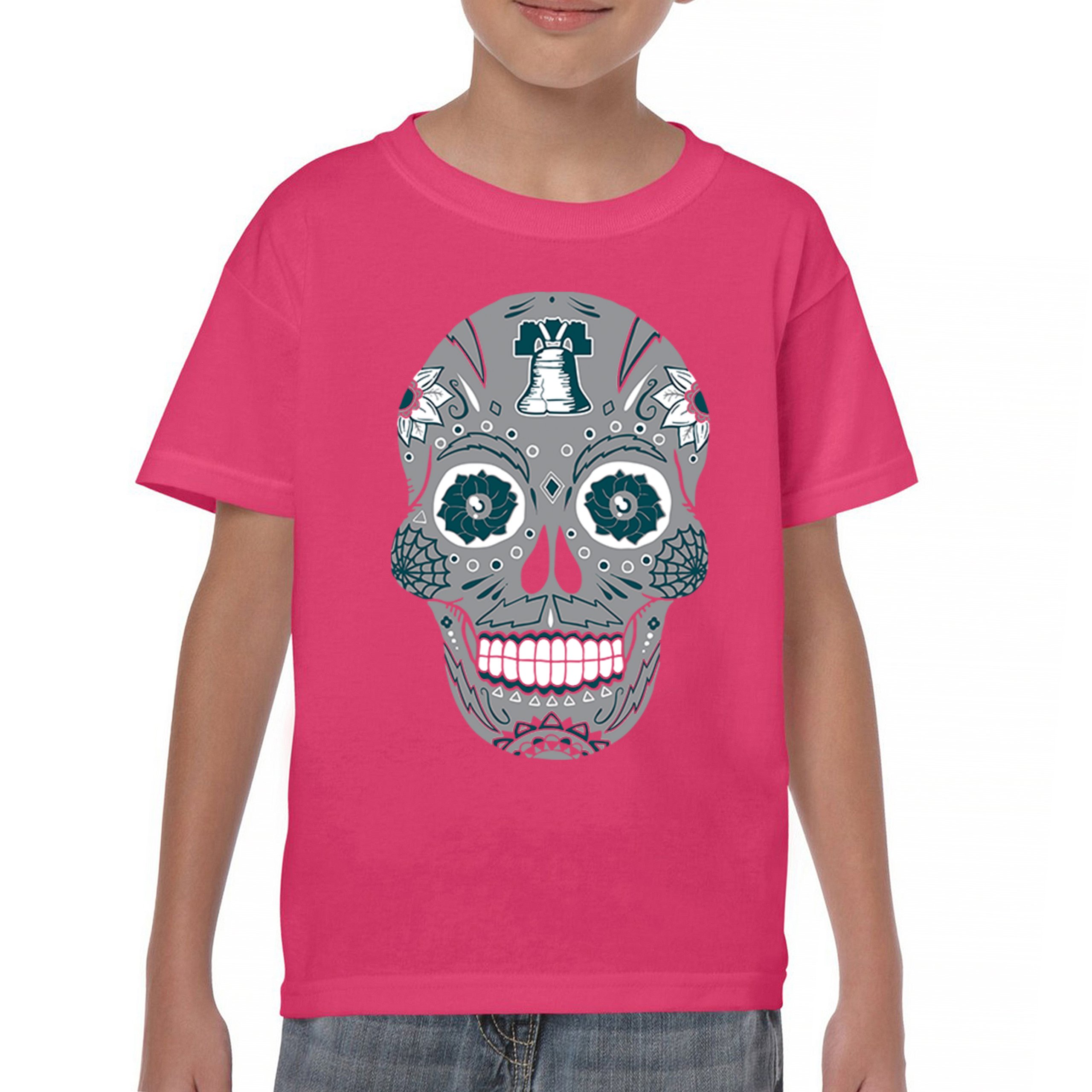 Philadelphia Sugar Skull Youth T-shirt Football Die-Hard Philly Fan Kids - Picture 44 of 50
