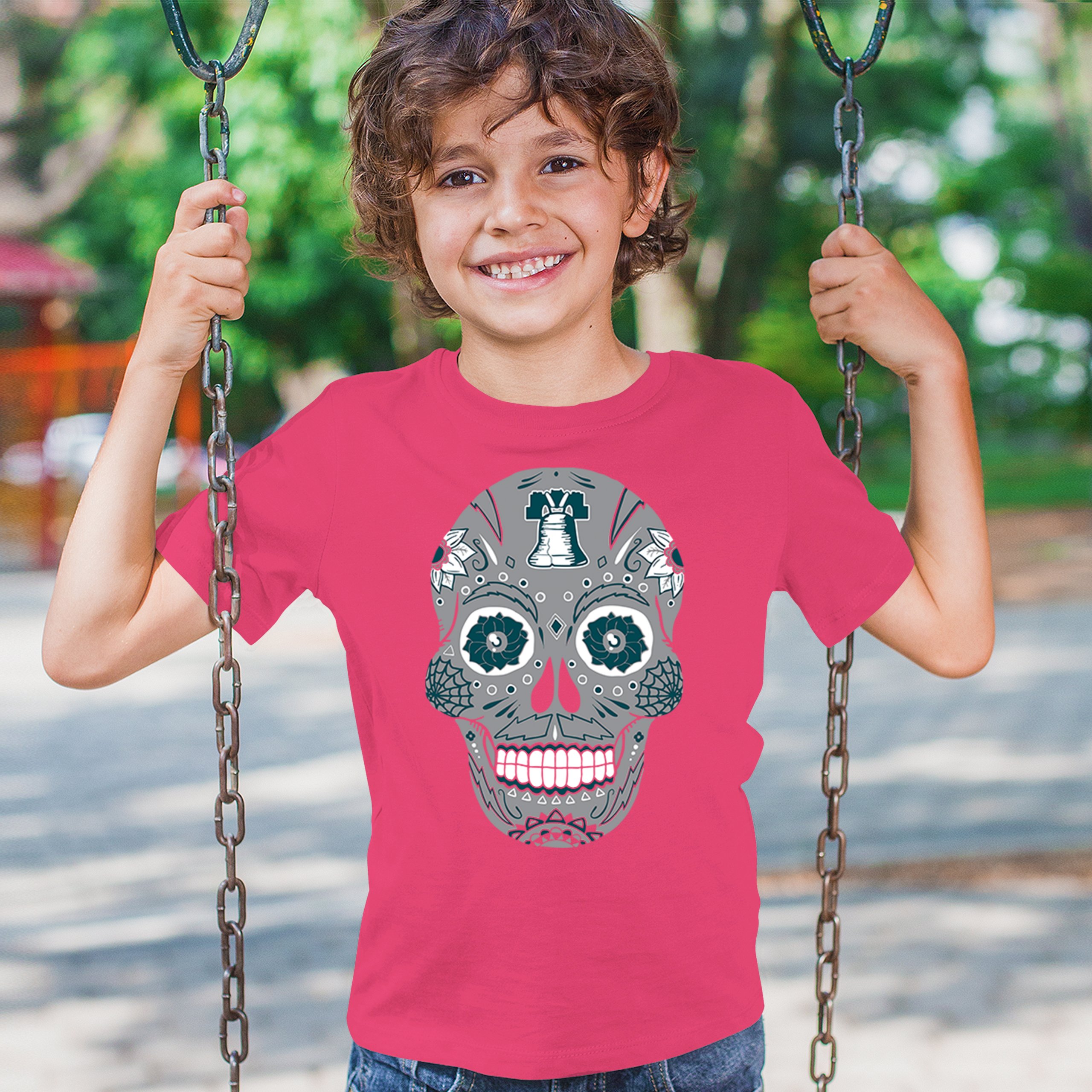 Philadelphia Sugar Skull Youth T-shirt Football Die-Hard Philly Fan Kids - Picture 47 of 50
