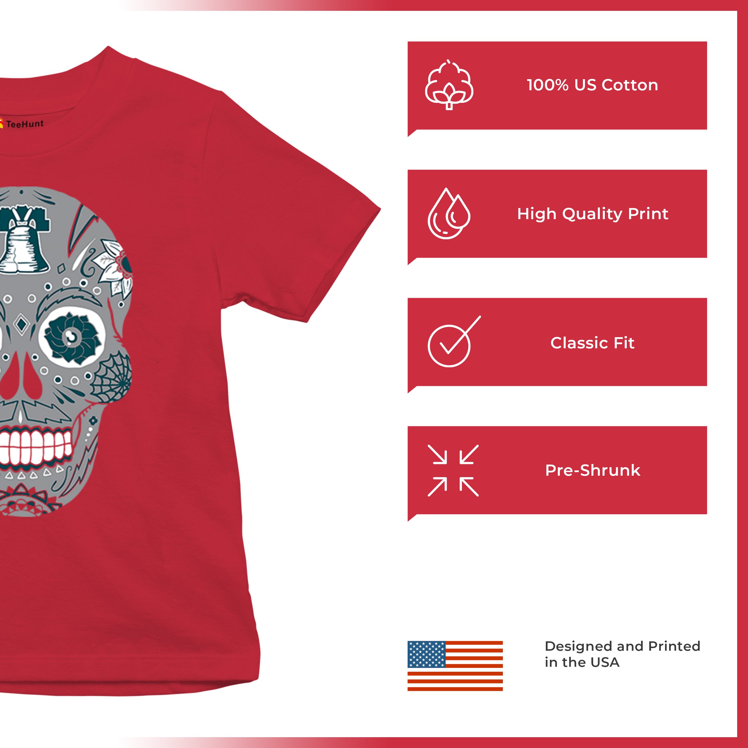 Philadelphia Sugar Skull Youth T-shirt Football Die-Hard Philly Fan Kids - Picture 21 of 50