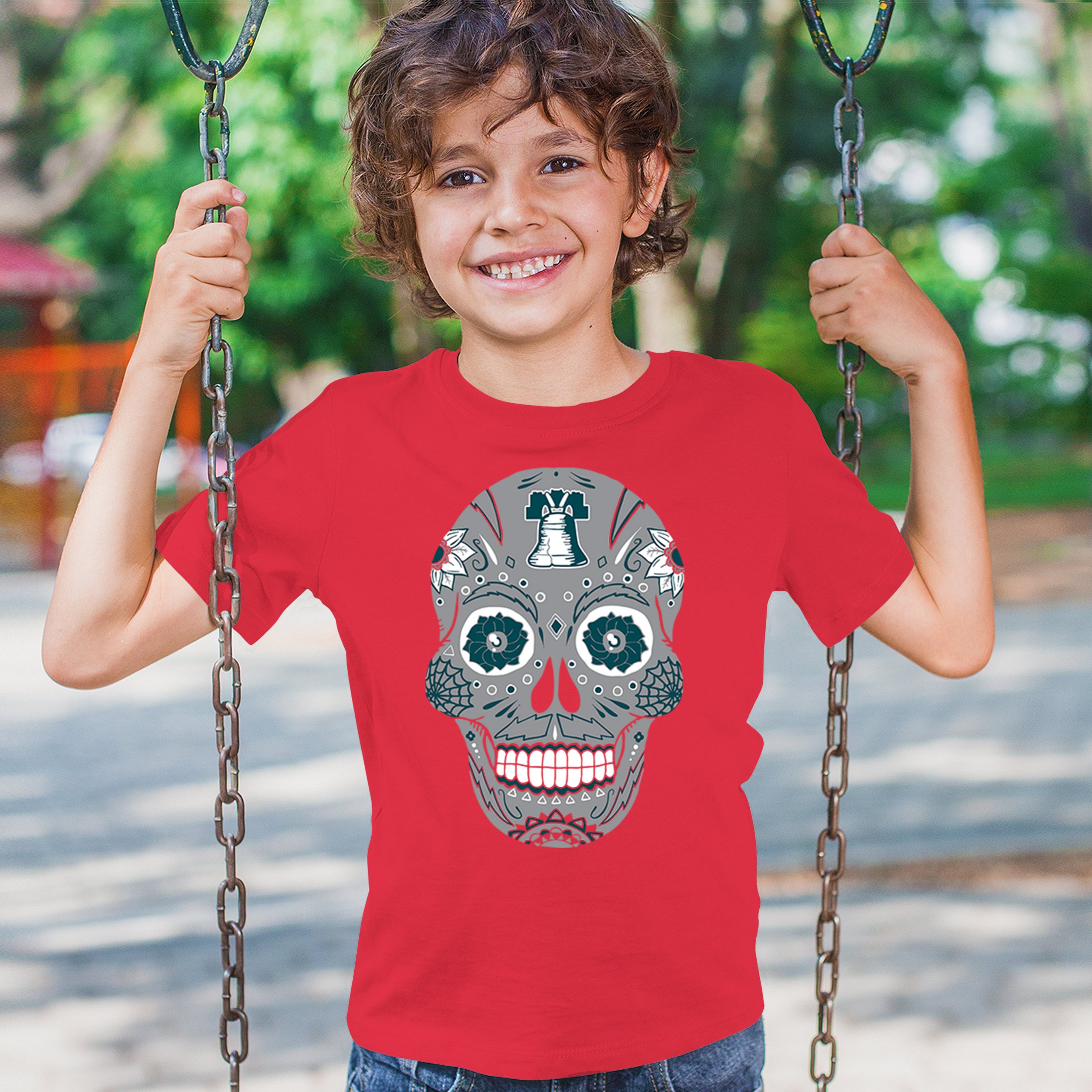Philadelphia Sugar Skull Youth T-shirt Football Die-Hard Philly Fan Kids - Picture 19 of 50