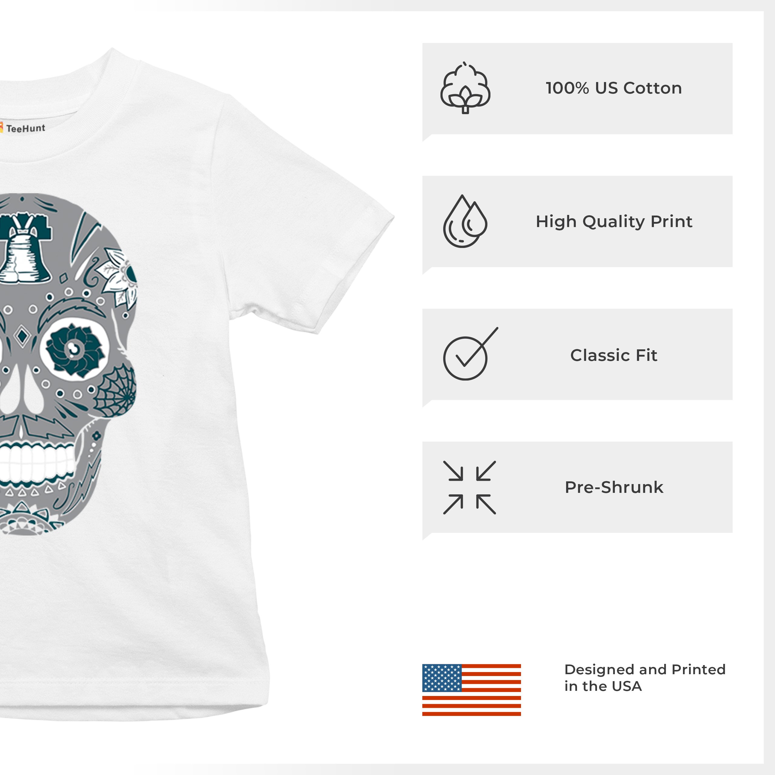 Philadelphia Sugar Skull Youth T-shirt Football Die-Hard Philly Fan Kids - Picture 28 of 50