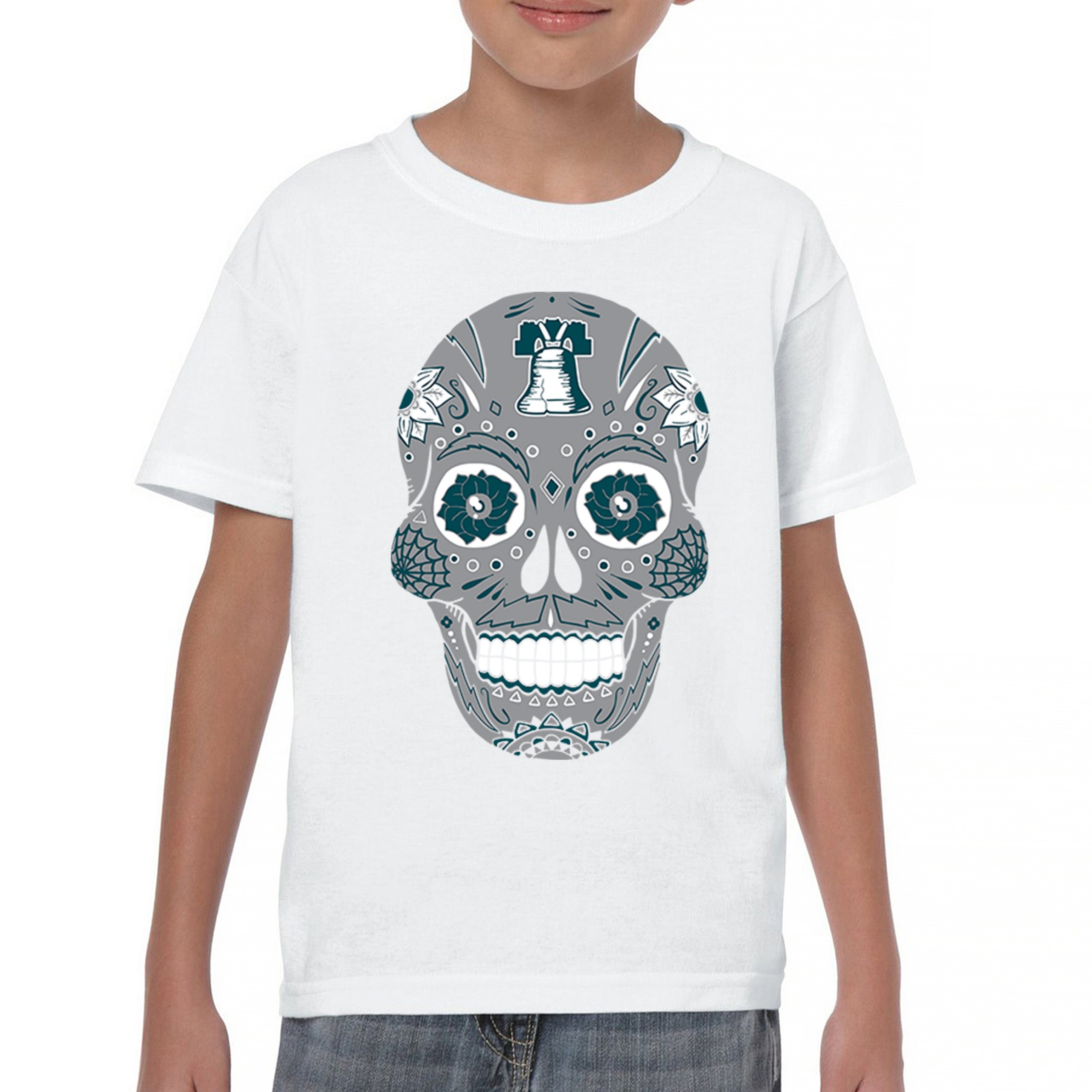 Philadelphia Sugar Skull Youth T-shirt Football Die-Hard Philly Fan Kids - Picture 23 of 50