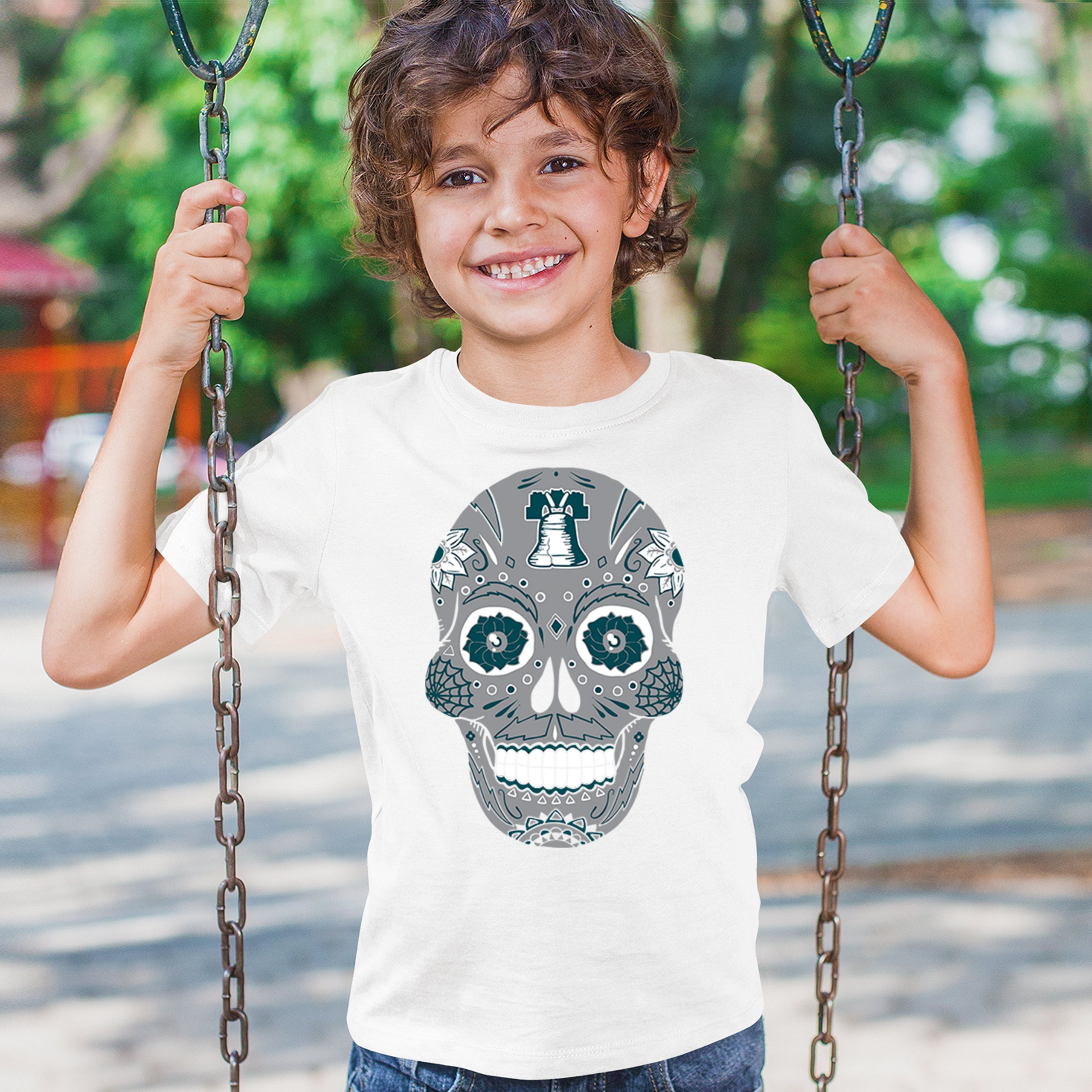 Philadelphia Sugar Skull Youth T-shirt Football Die-Hard Philly Fan Kids - Picture 26 of 50
