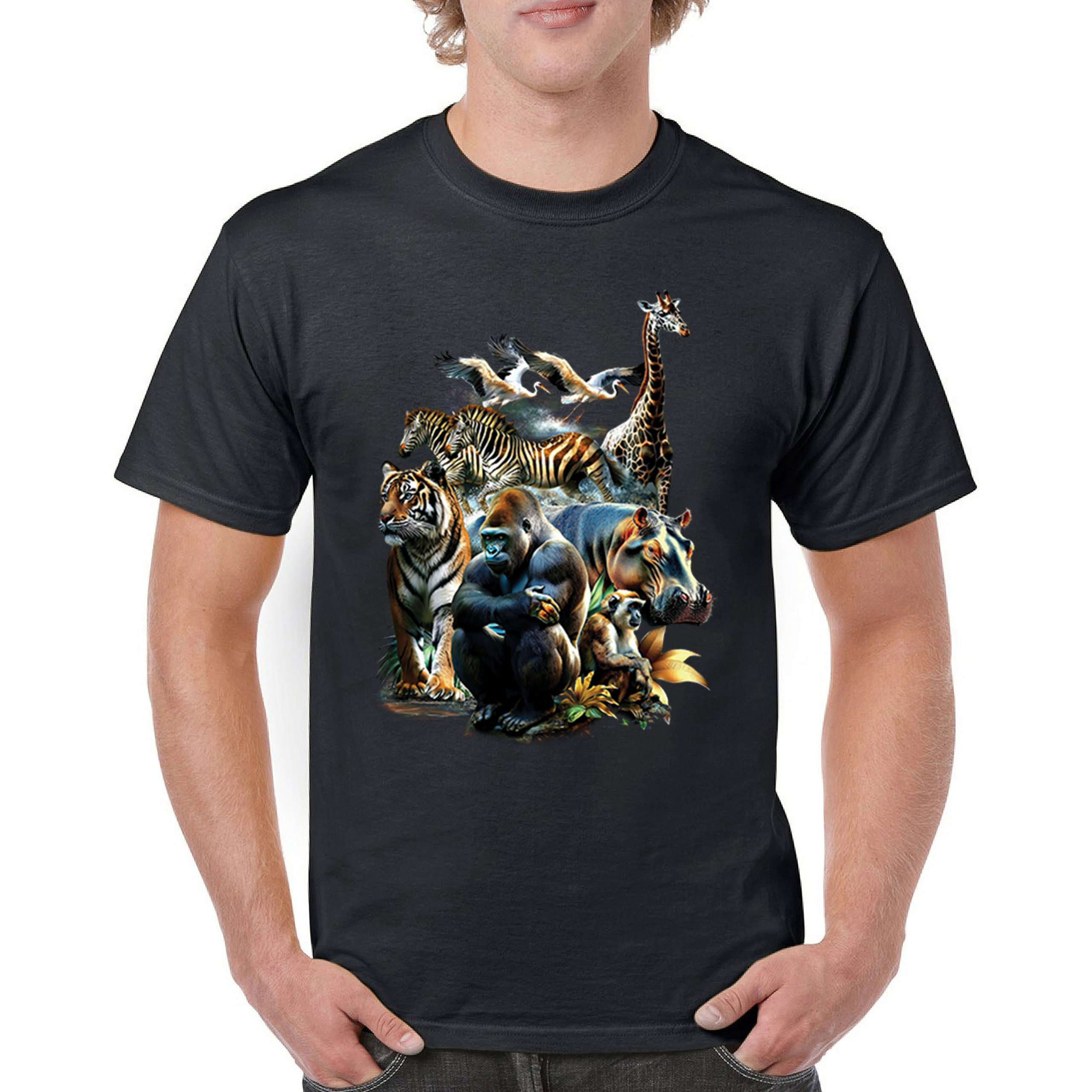 Zoo Collage T-shirt Gorilla Jungle Safari Wildlife Animals Nature Men’s Tee