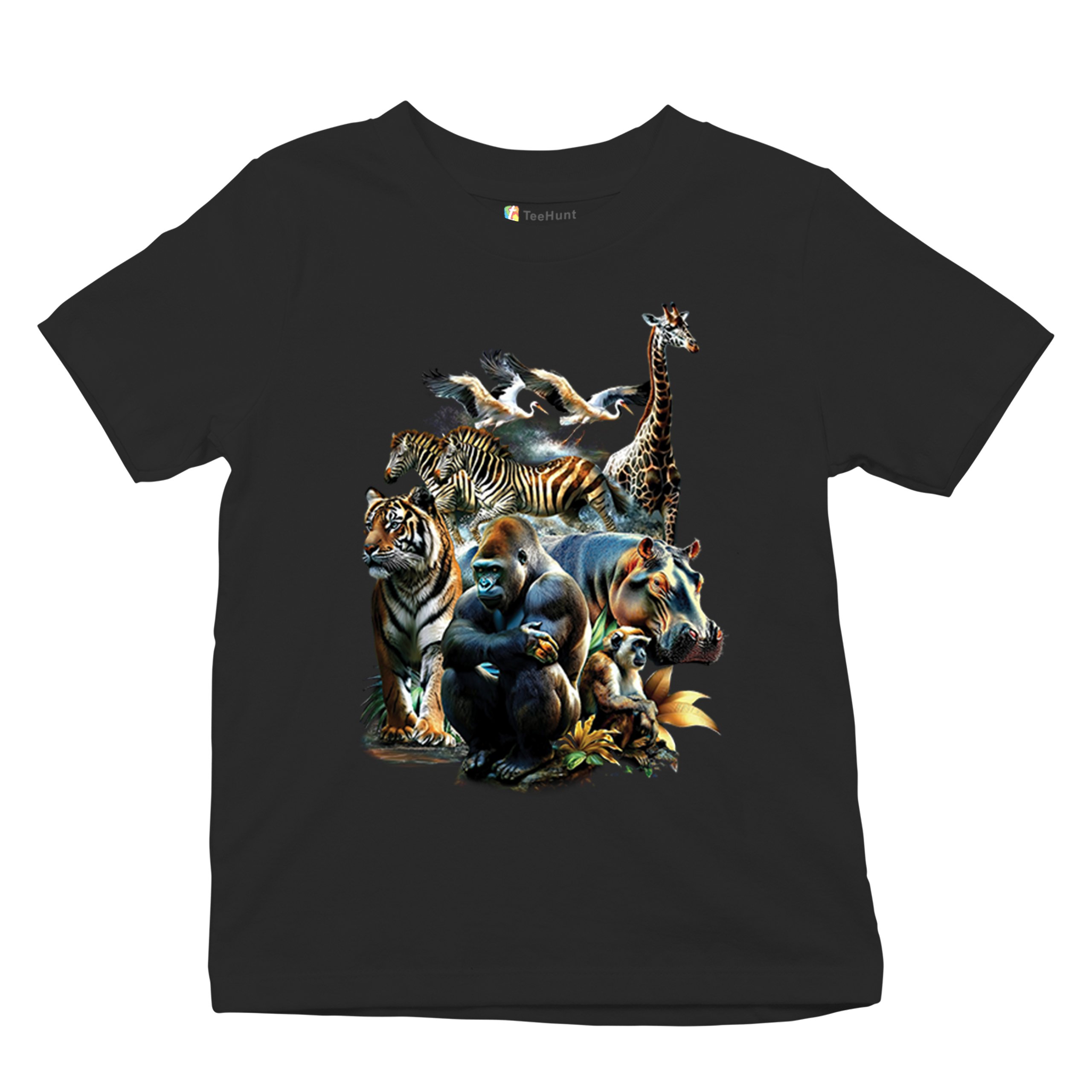 Zoo Collage Youth T-shirt Gorilla Jungle Safari Wildlife Animals Nature Kids - Picture 6 of 50