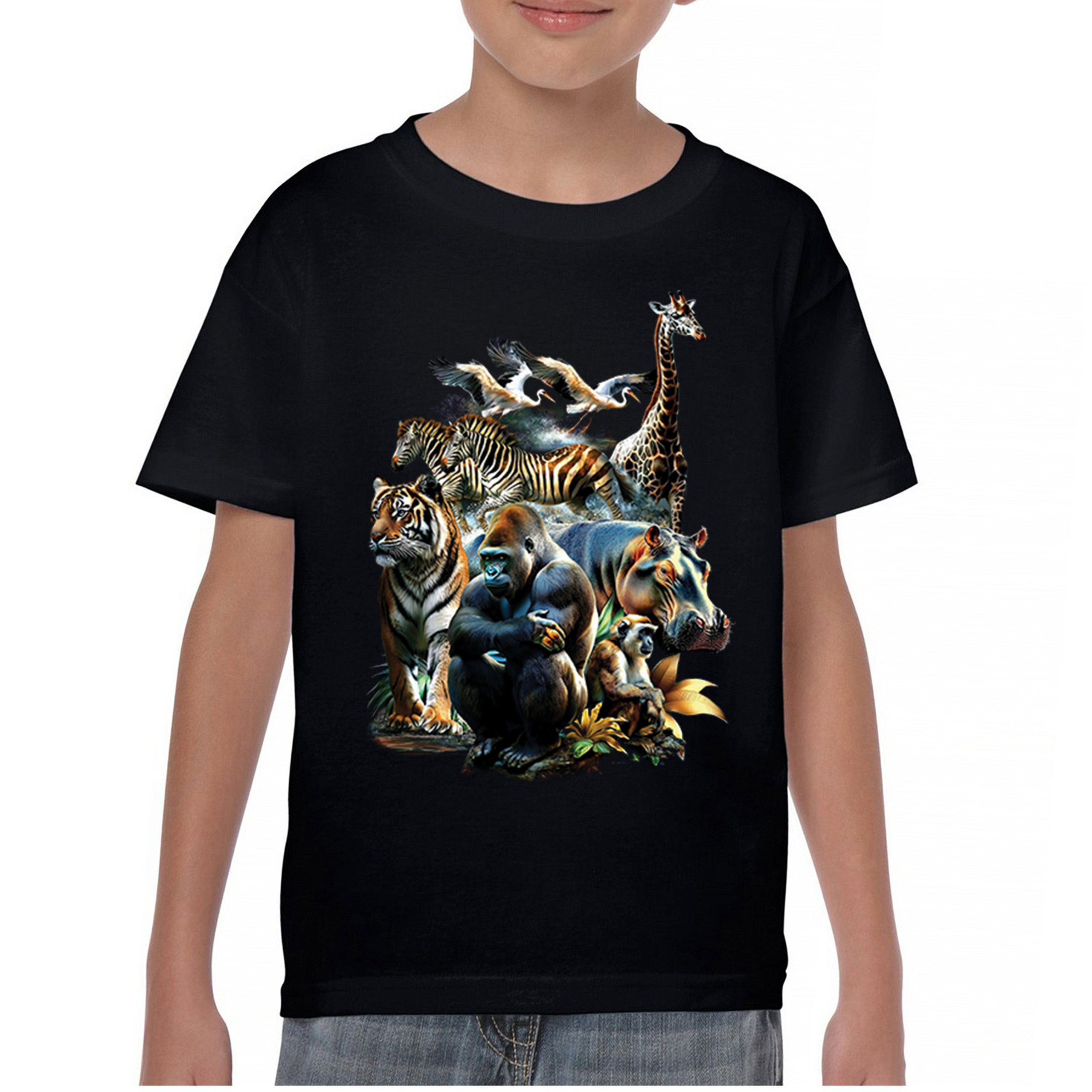 Zoo Collage Youth T-shirt Gorilla Jungle Safari Wildlife Animals Nature Kids - Picture 2 of 50