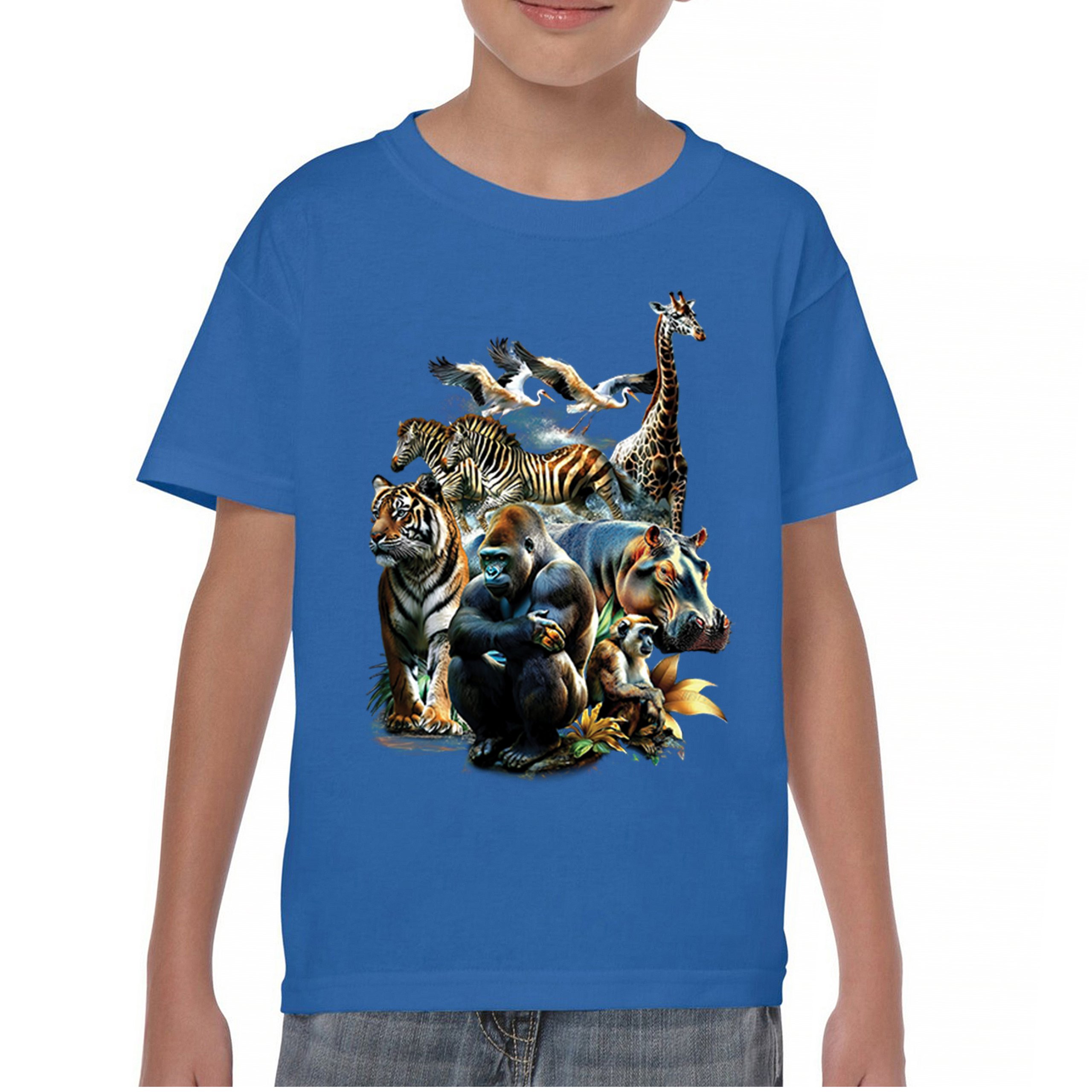 Zoo Collage Youth T-shirt Gorilla Jungle Safari Wildlife Animals Nature Kids - Picture 37 of 50