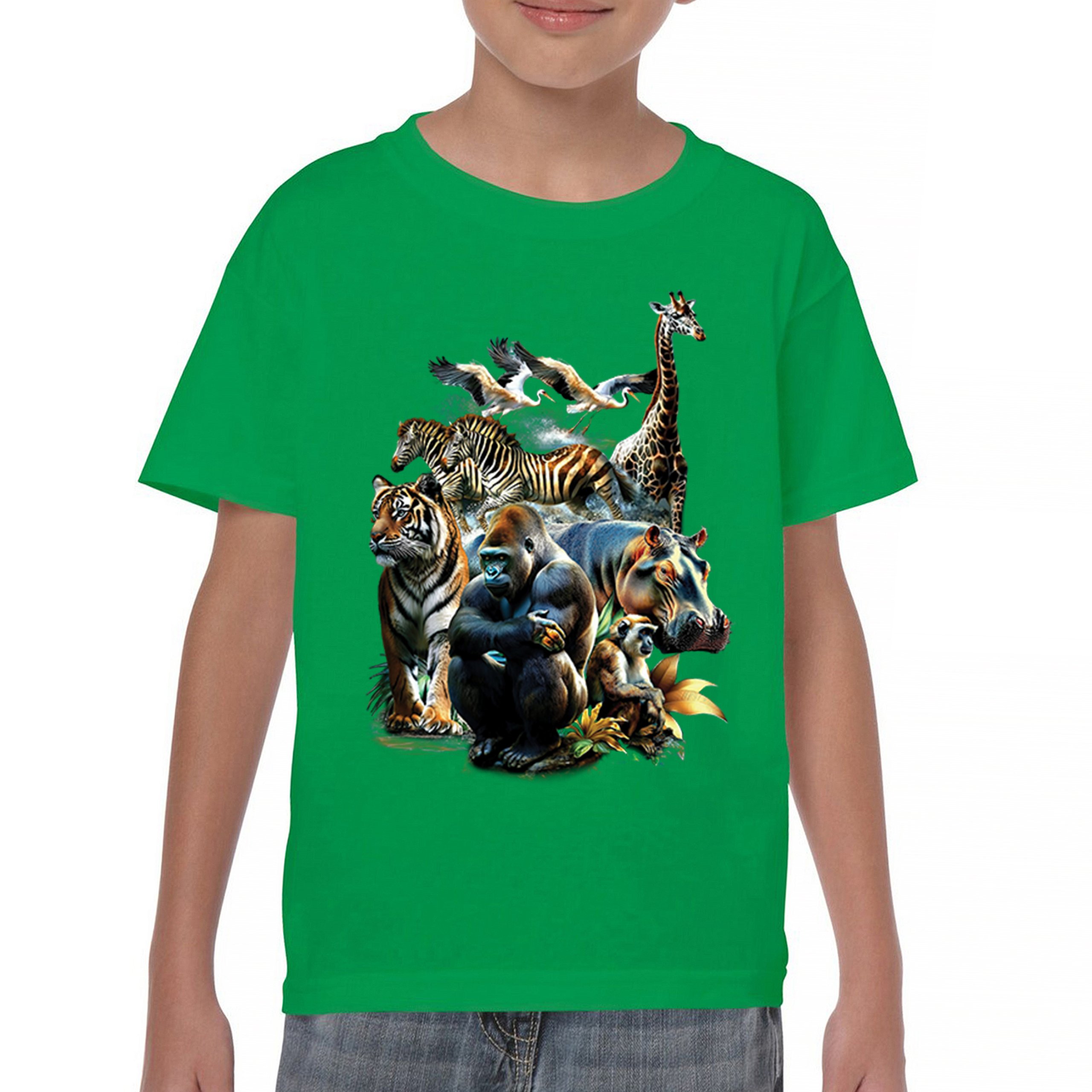 Zoo Collage Youth T-shirt Gorilla Jungle Safari Wildlife Animals Nature Kids - Picture 30 of 50