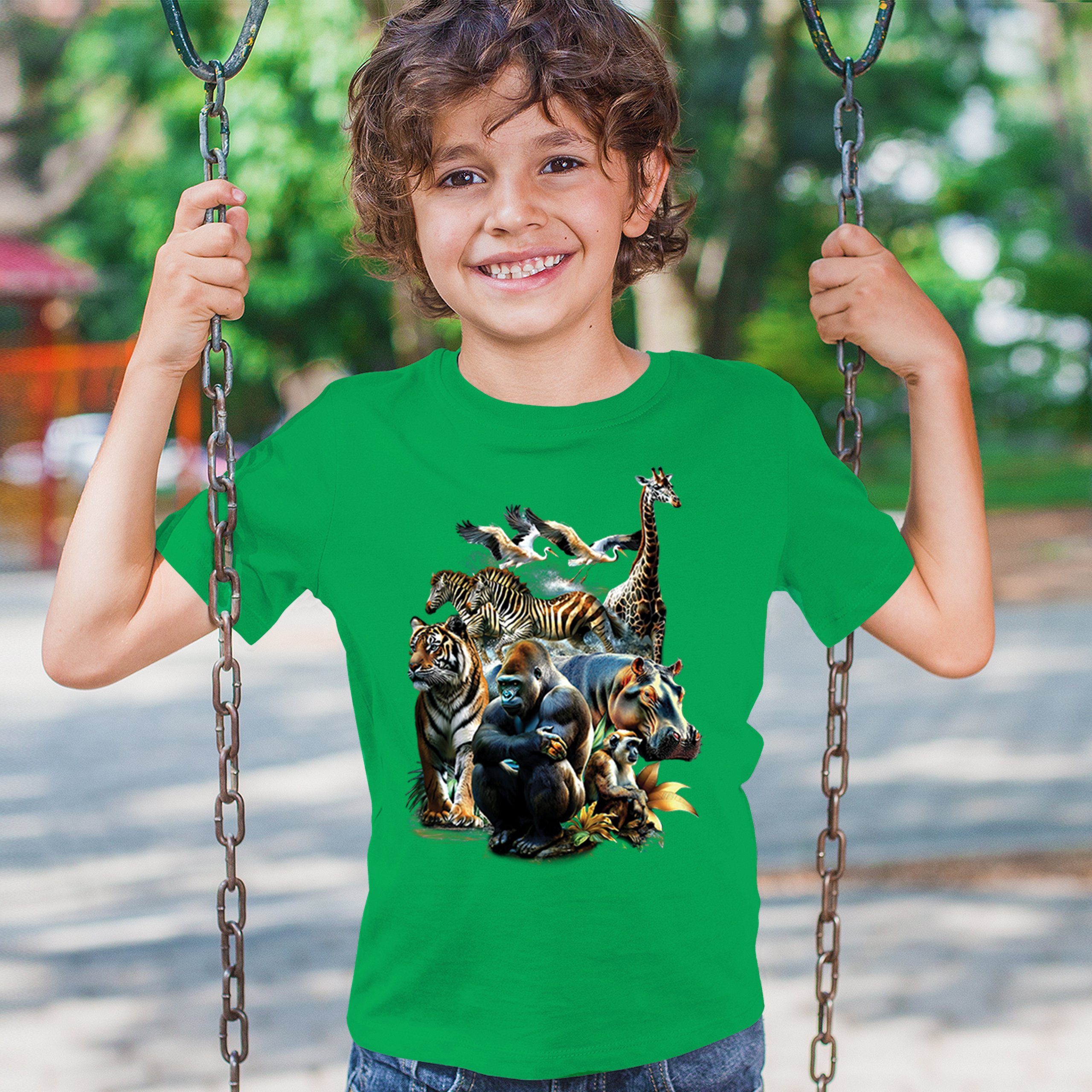 Zoo Collage Youth T-shirt Gorilla Jungle Safari Wildlife Animals Nature Kids - Picture 33 of 50