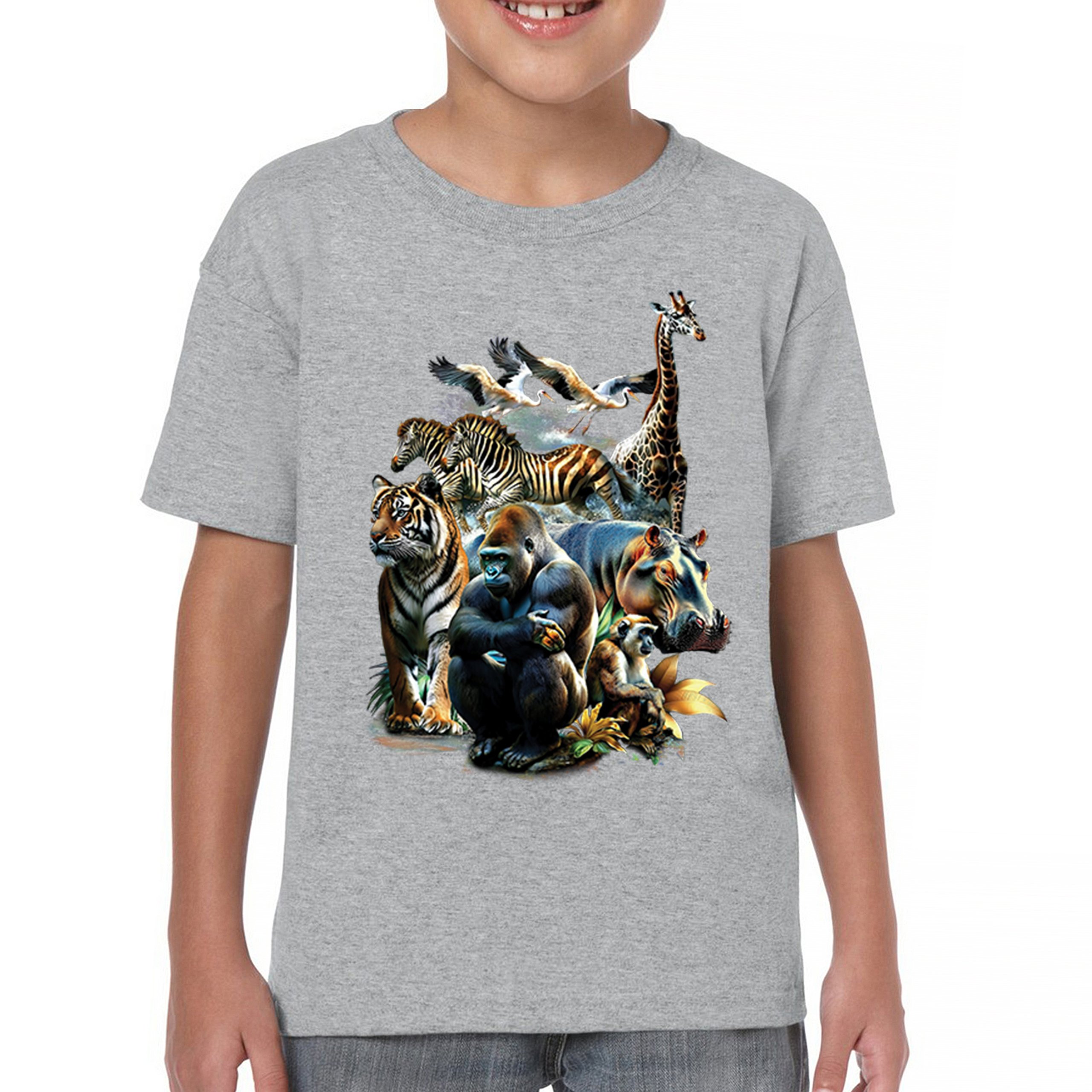 Zoo Collage Youth T-shirt Gorilla Jungle Safari Wildlife Animals Nature Kids - Picture 9 of 50