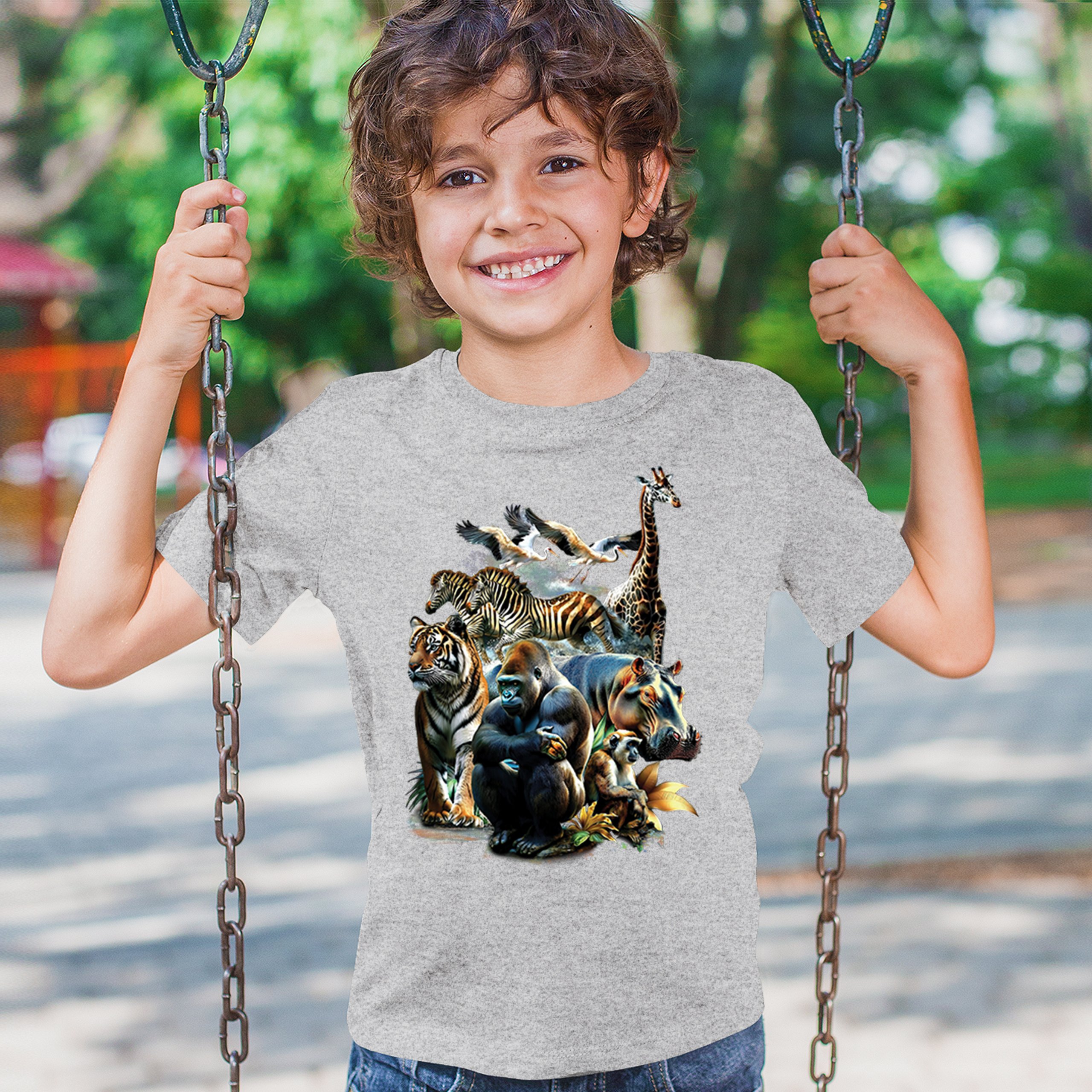 Zoo Collage Youth T-shirt Gorilla Jungle Safari Wildlife Animals Nature Kids - Picture 12 of 50