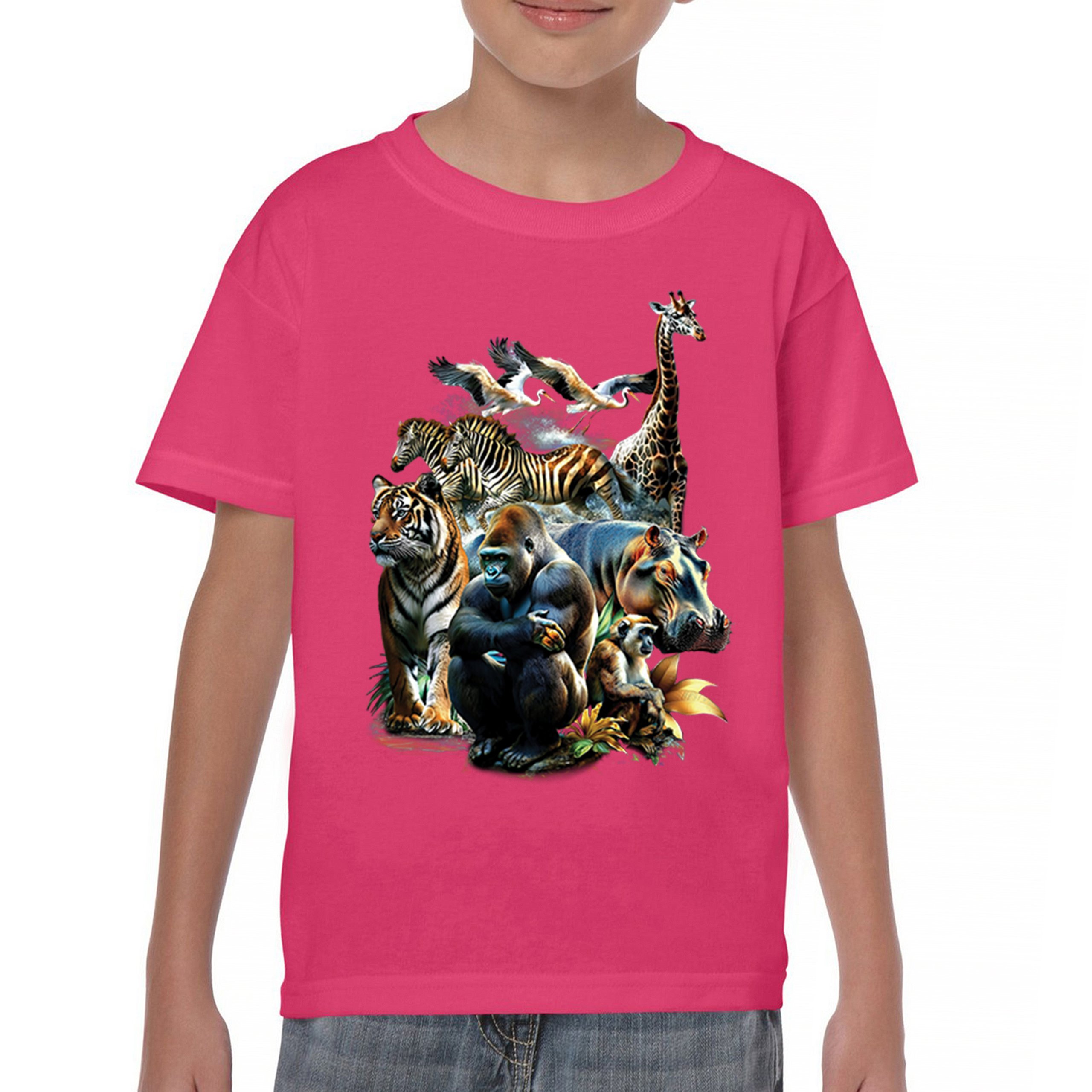 Zoo Collage Youth T-shirt Gorilla Jungle Safari Wildlife Animals Nature Kids - Picture 44 of 50