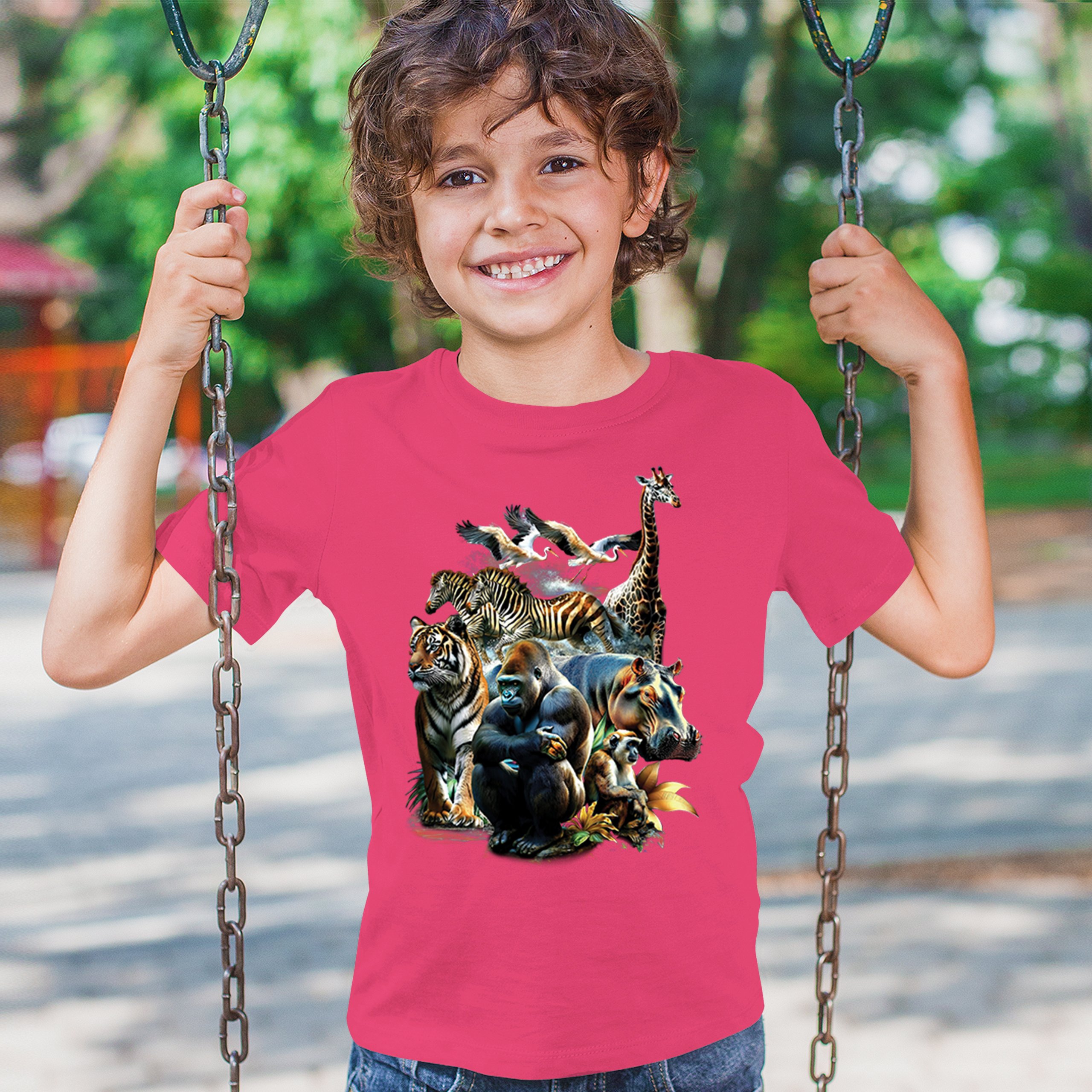 Zoo Collage Youth T-shirt Gorilla Jungle Safari Wildlife Animals Nature Kids - Picture 47 of 50