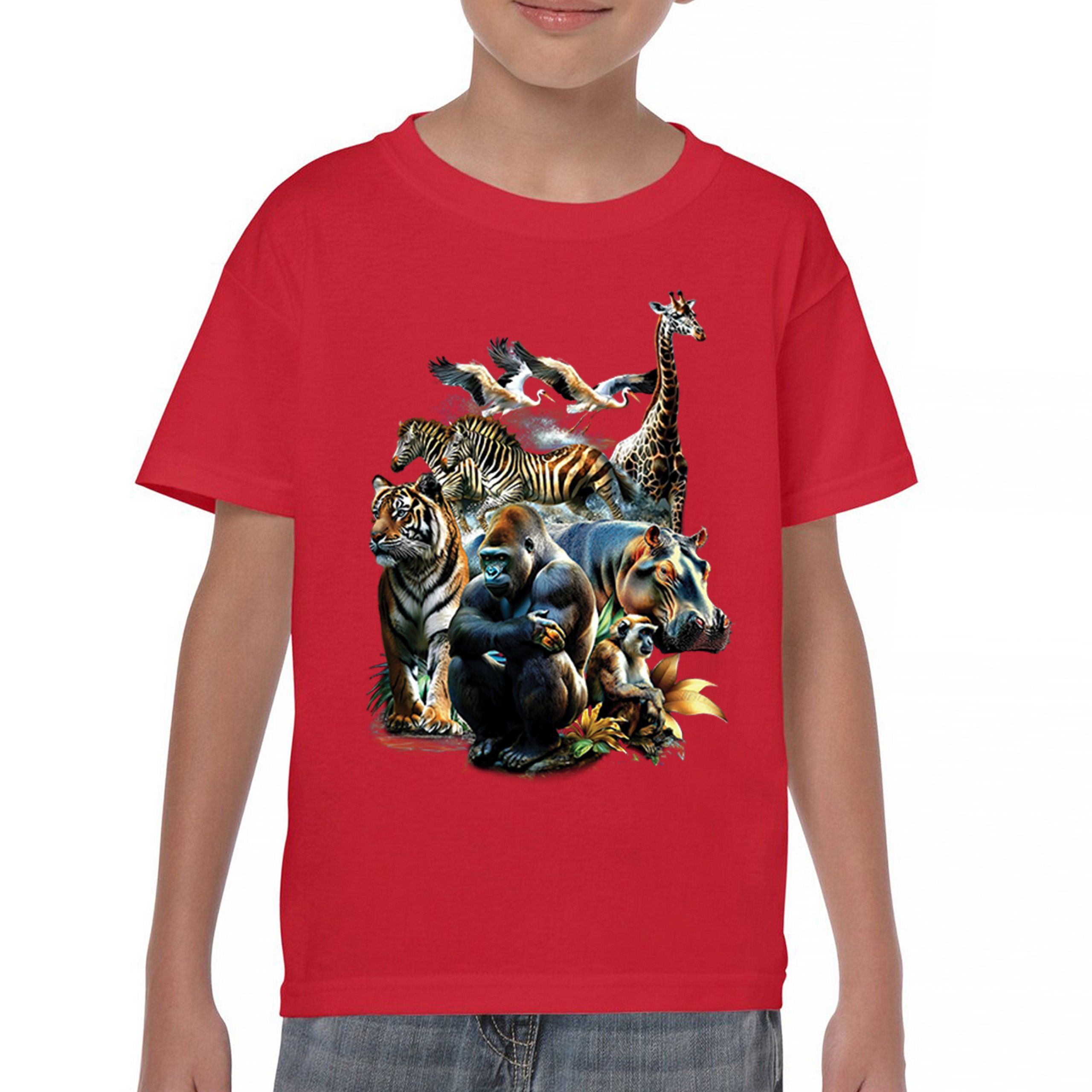 Zoo Collage Youth T-shirt Gorilla Jungle Safari Wildlife Animals Nature Kids - Picture 16 of 50