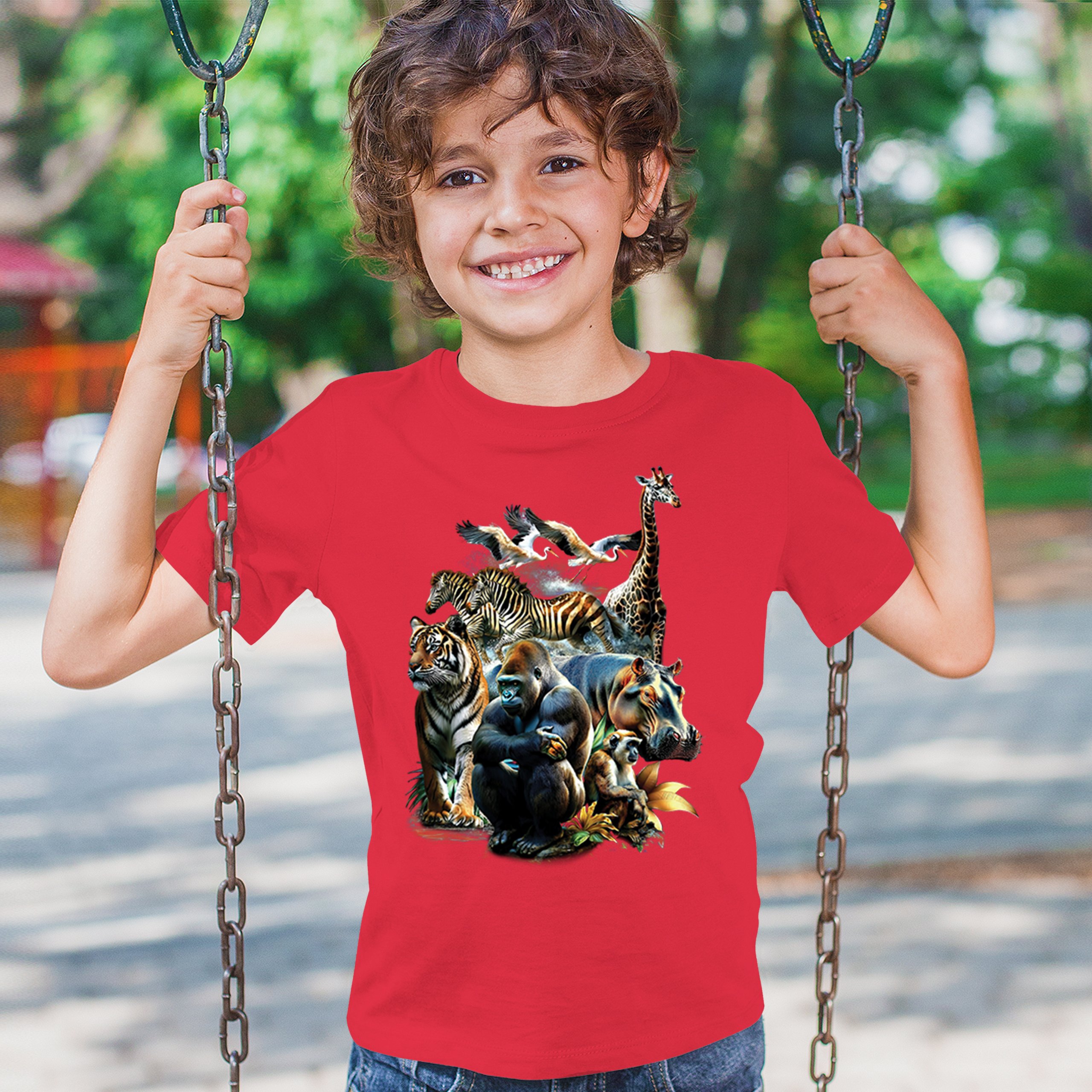 Zoo Collage Youth T-shirt Gorilla Jungle Safari Wildlife Animals Nature Kids - Picture 19 of 50