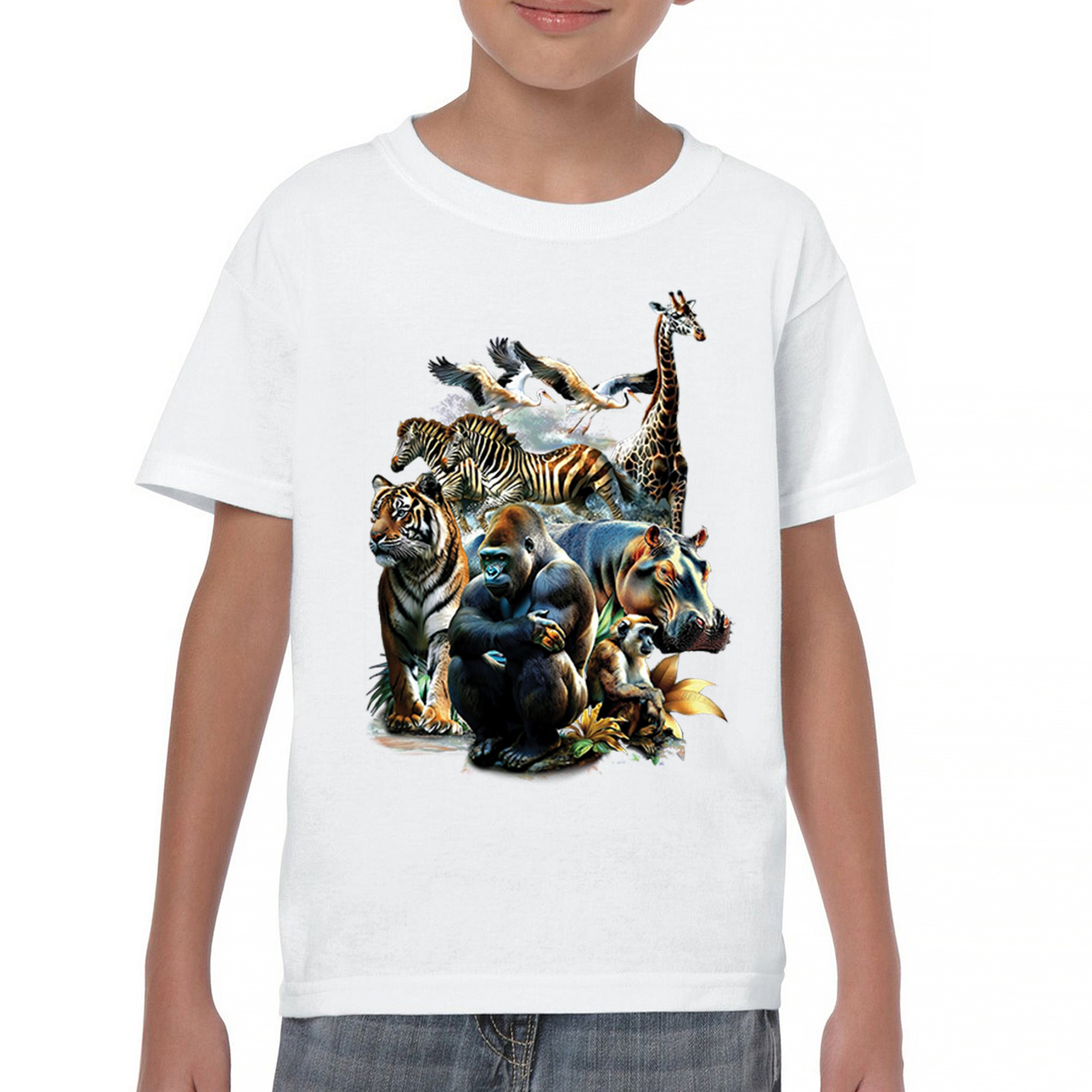 Zoo Collage Youth T-shirt Gorilla Jungle Safari Wildlife Animals Nature Kids - Picture 23 of 50
