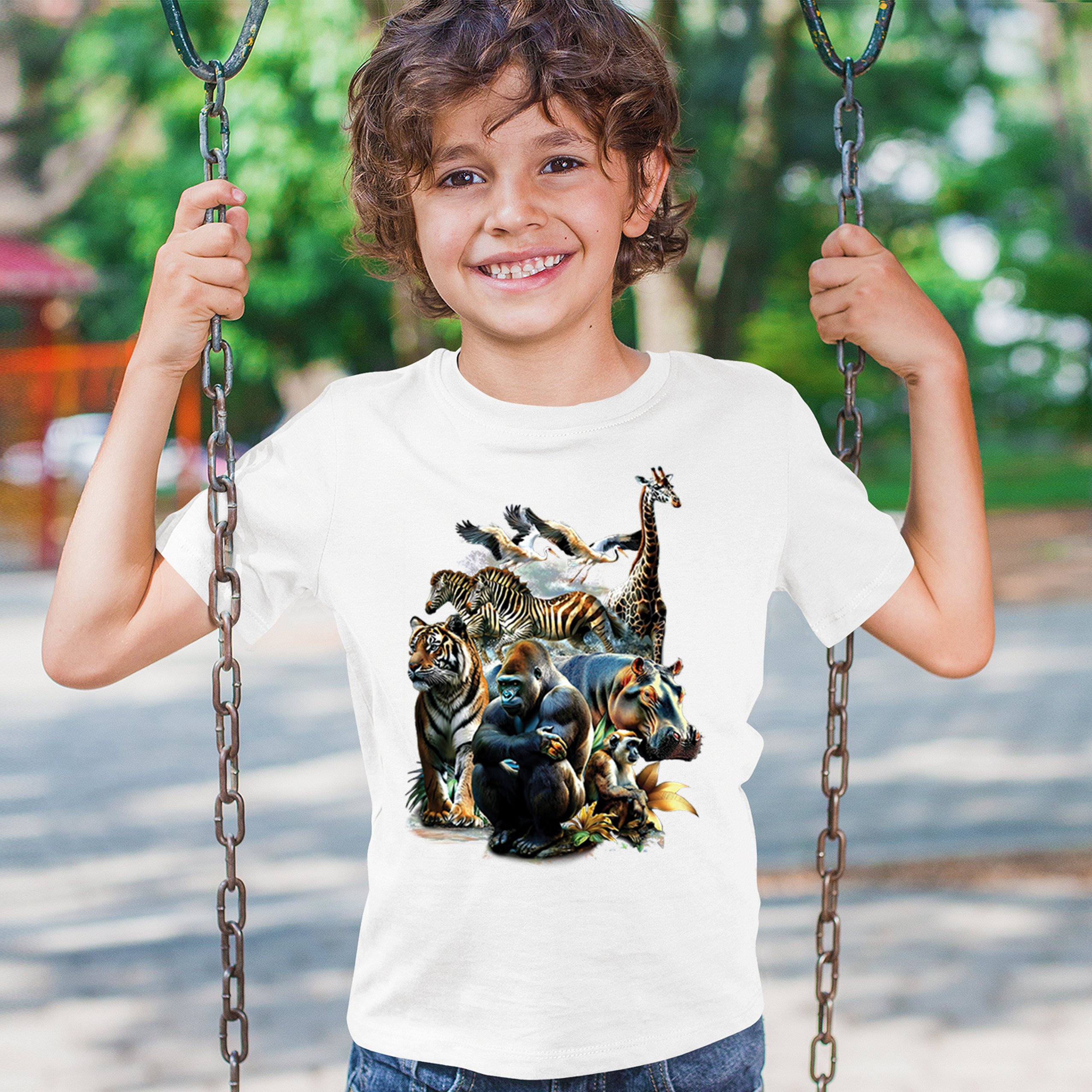 Zoo Collage Youth T-shirt Gorilla Jungle Safari Wildlife Animals Nature Kids - Picture 26 of 50