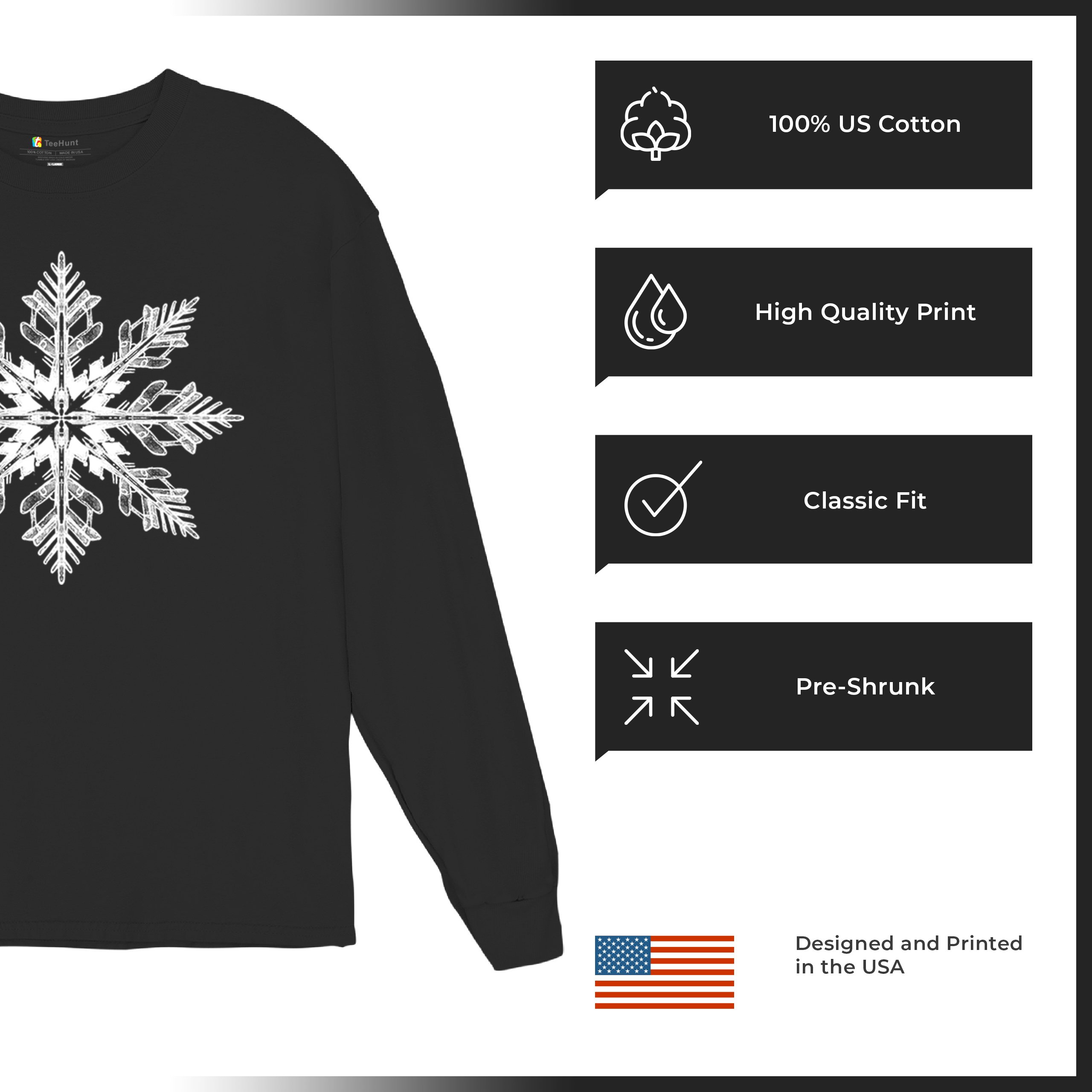 Snowflake Long Sleeve T-shirt Christmas Holiday Spirit Secret Santa Gift Idea - Picture 14 of 50