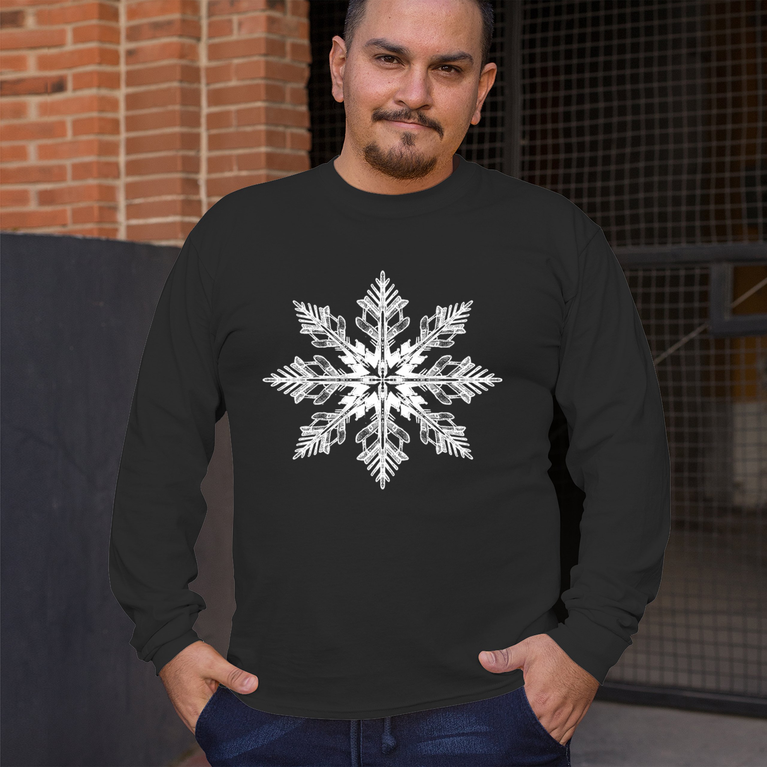 Snowflake Long Sleeve T-shirt Christmas Holiday Spirit Secret Santa Gift Idea - Picture 12 of 50