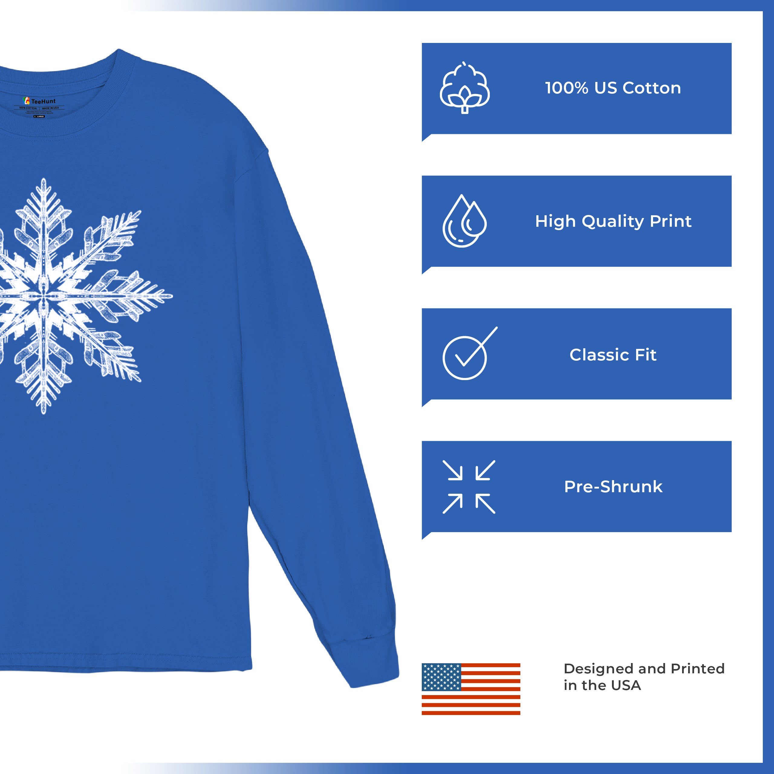 Snowflake Long Sleeve T-shirt Christmas Holiday Spirit Secret Santa Gift Idea - Picture 49 of 50