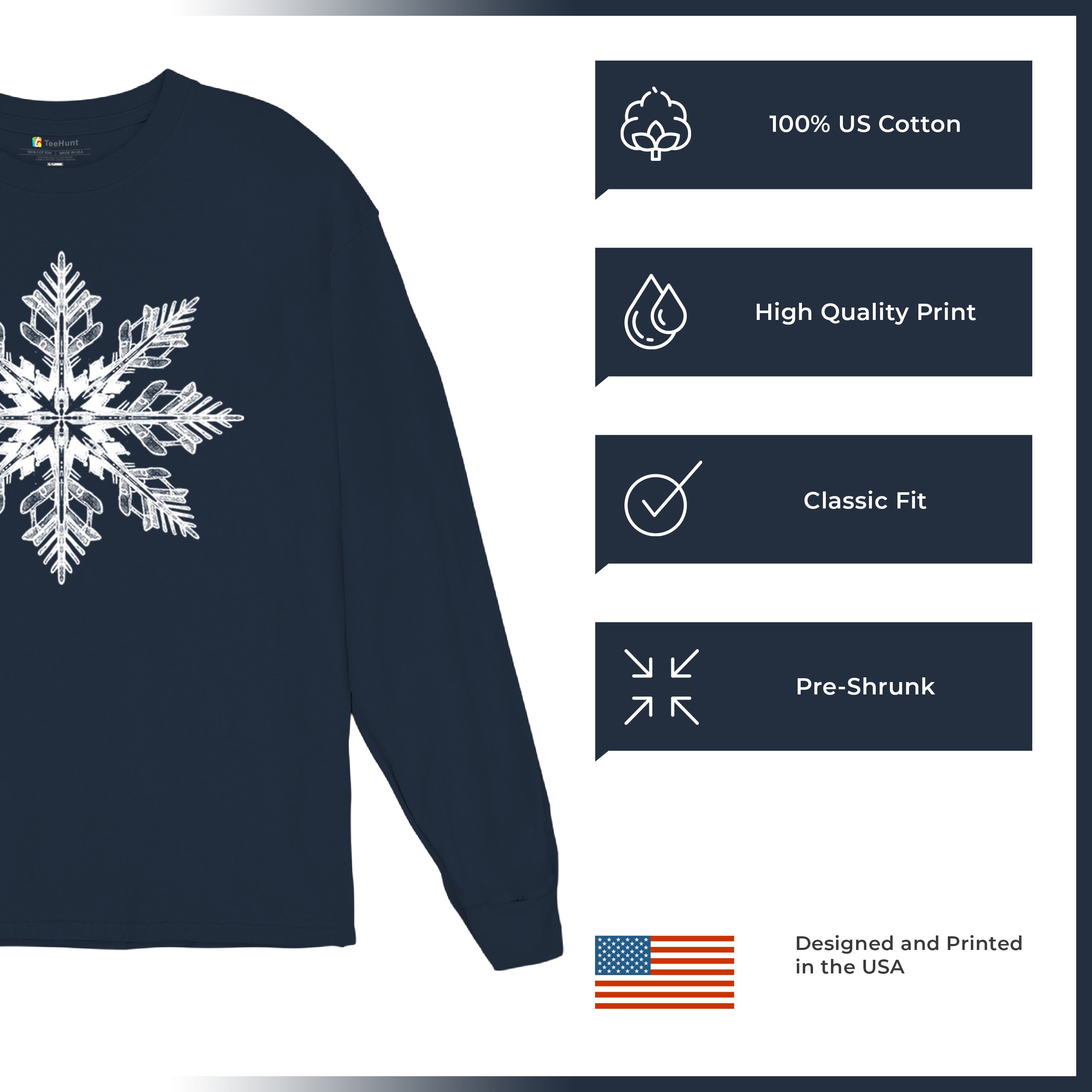 Snowflake Long Sleeve T-shirt Christmas Holiday Spirit Secret Santa Gift Idea - Picture 28 of 50