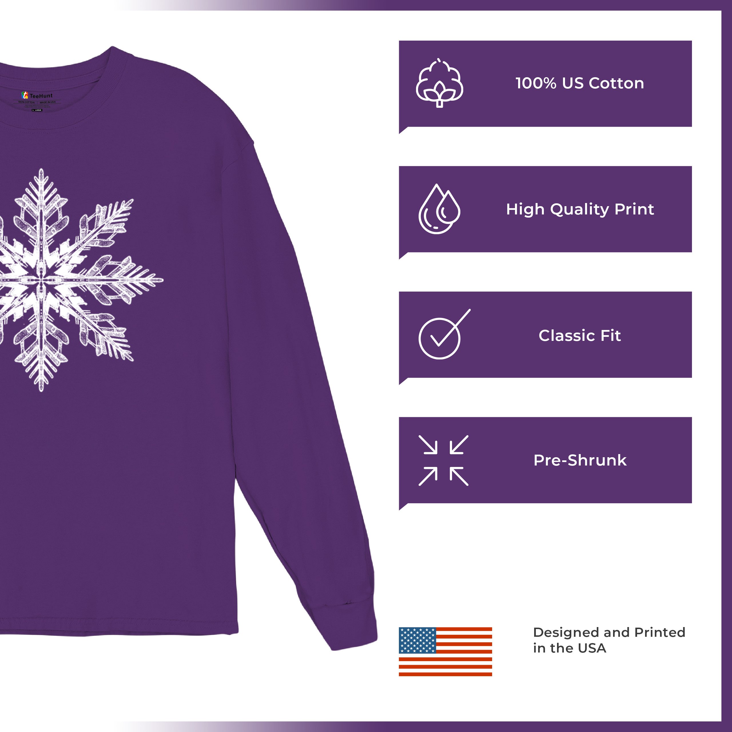 Snowflake Long Sleeve T-shirt Christmas Holiday Spirit Secret Santa Gift Idea - Picture 21 of 50