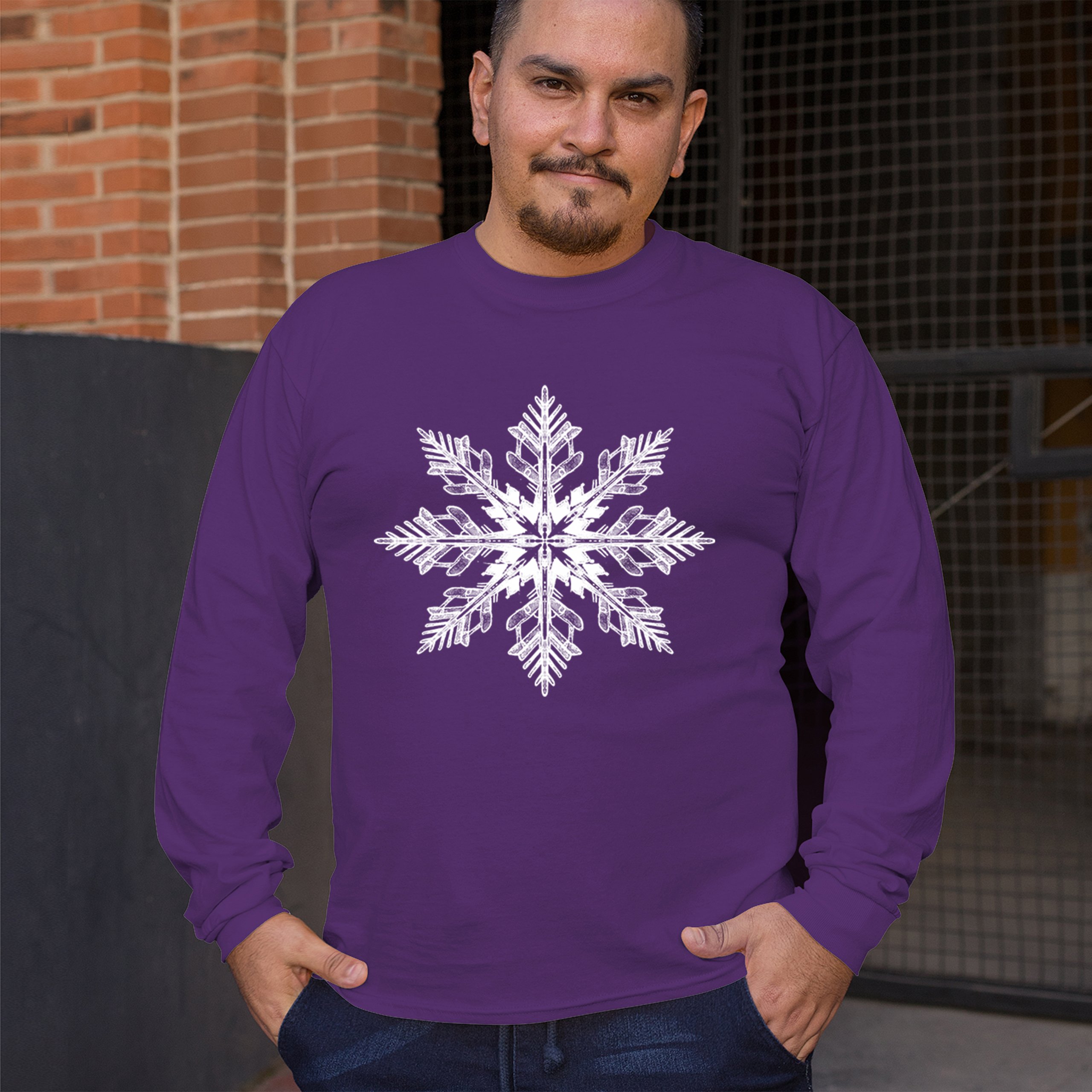 Snowflake Long Sleeve T-shirt Christmas Holiday Spirit Secret Santa Gift Idea - Picture 19 of 50