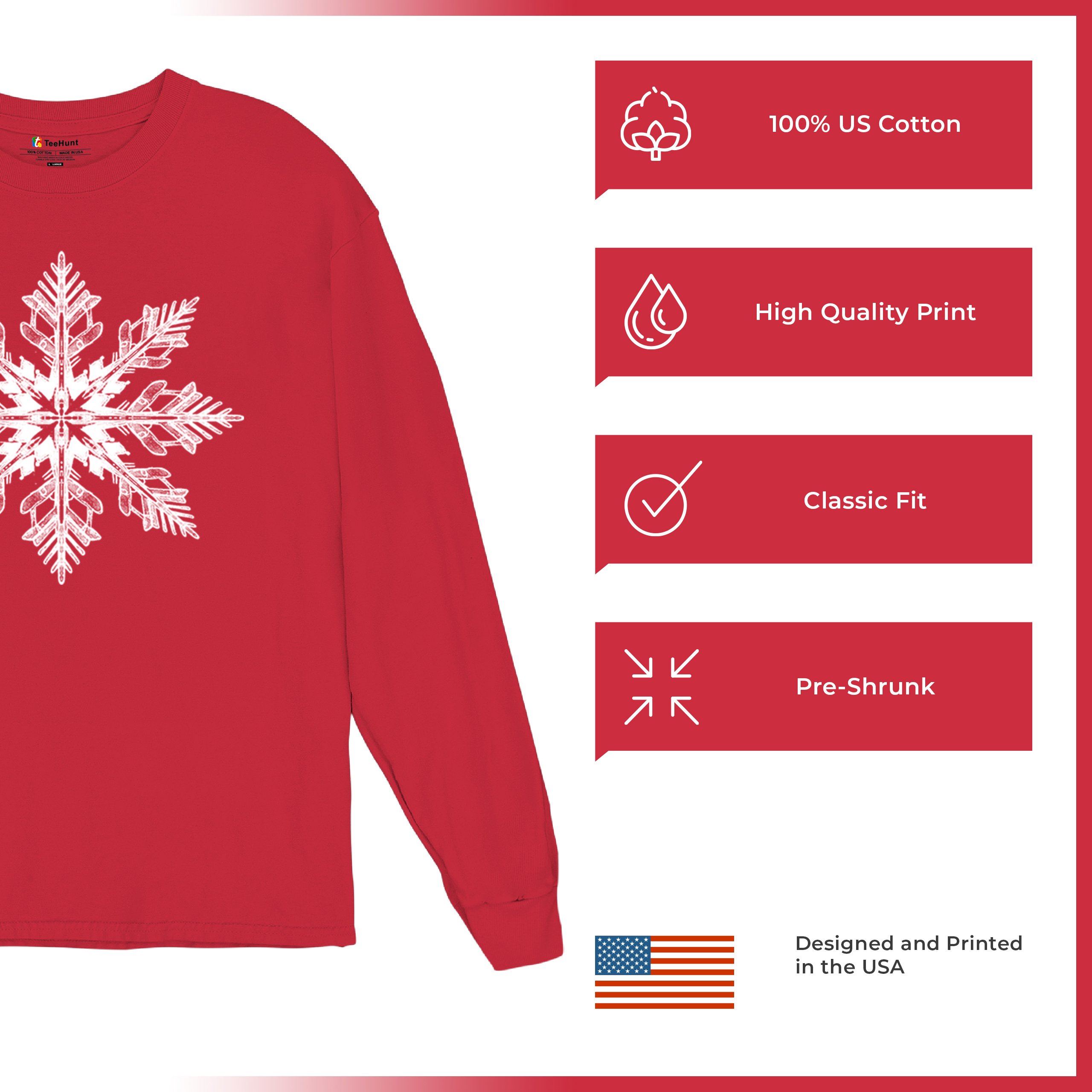 Snowflake Long Sleeve T-shirt Christmas Holiday Spirit Secret Santa Gift Idea - Picture 7 of 50