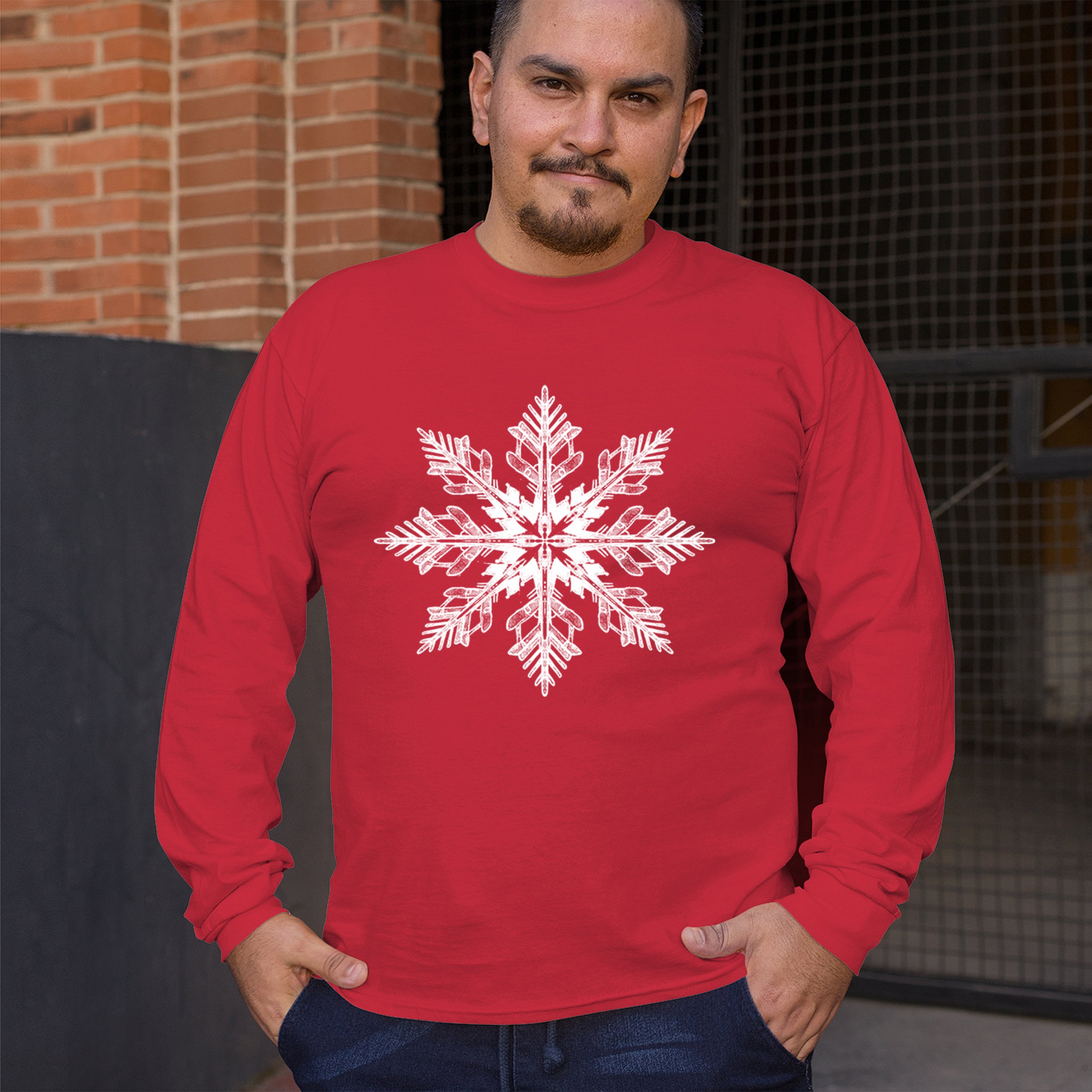 Snowflake Long Sleeve T-shirt Christmas Holiday Spirit Secret Santa Gift Idea - Picture 5 of 50
