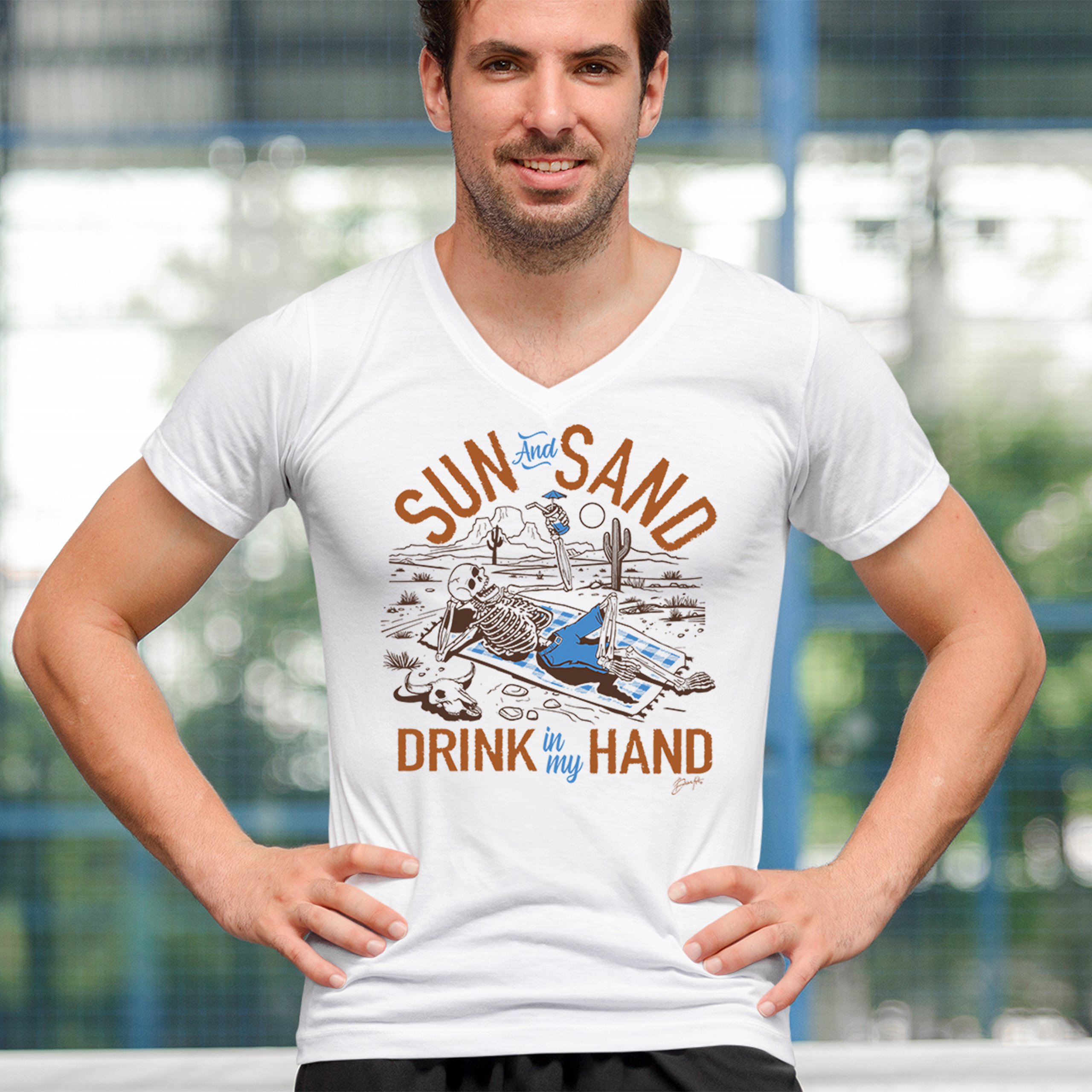 ALTRA T shirt collo a V Sun and Sand Drink in My Hand divertente t shirt da spiaggia secca