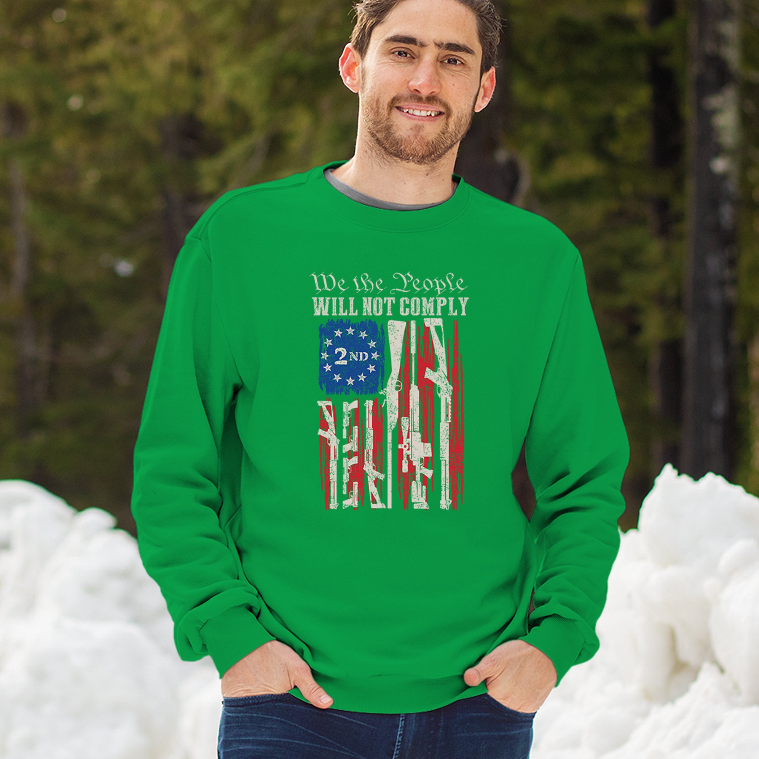 We People Will Not Comply Sweatshirt 2nd Amendment USA Flag Gun Rights Crewneck - Picture 26 of 29