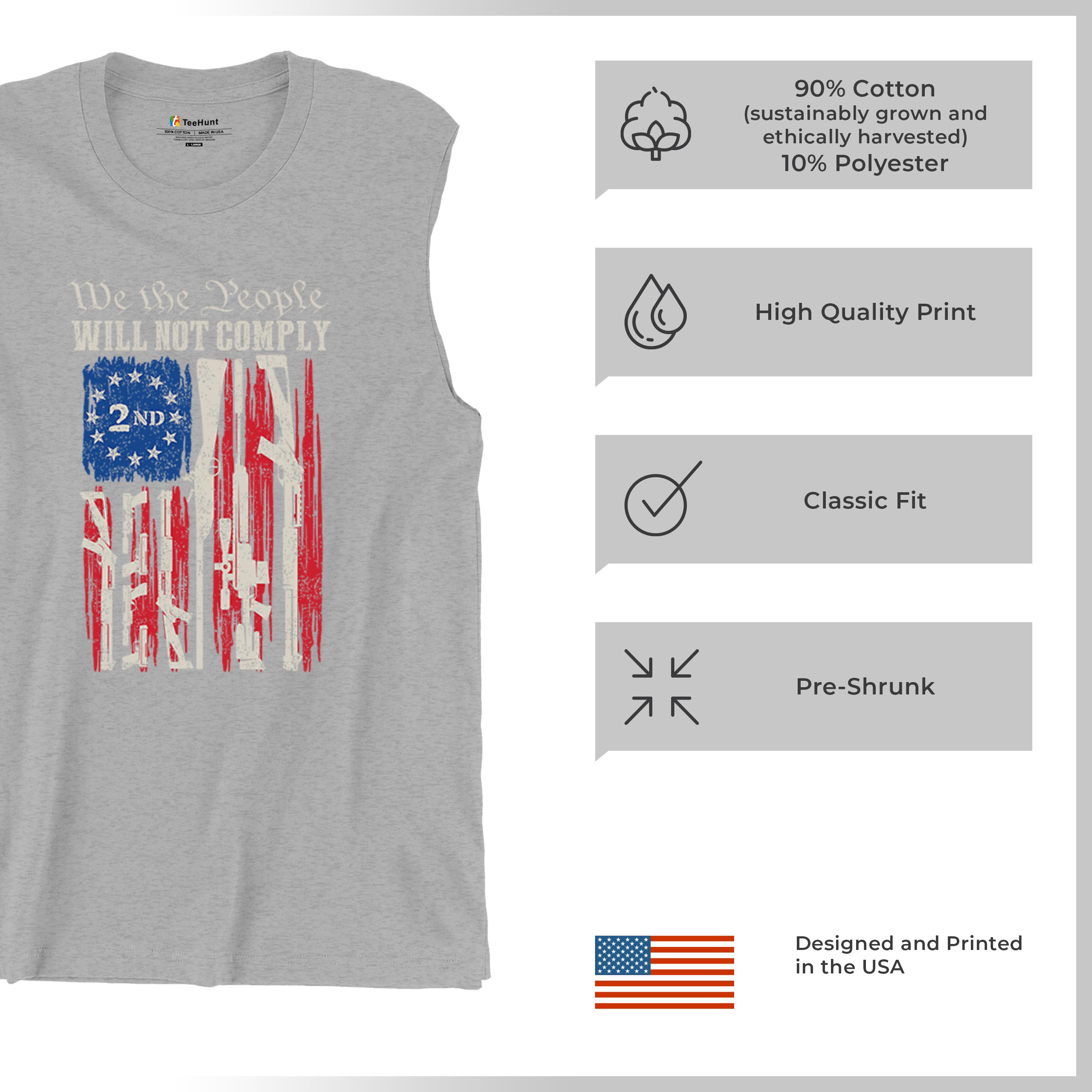 We People Will Not Comply Muscle Shirt 2nd Amendment USA Flag Gun Rights Men's - Picture 14 of 22